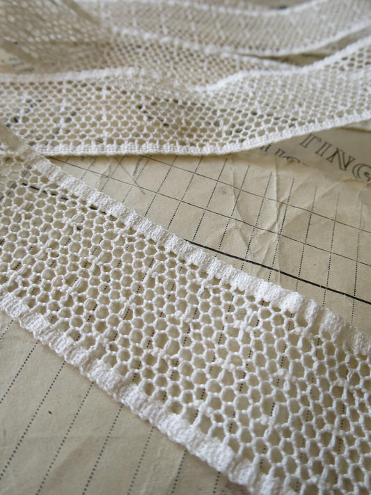 Ecru English Nottingham Cluny Lace- Polka Dot Net- Insertion- 3.8cm