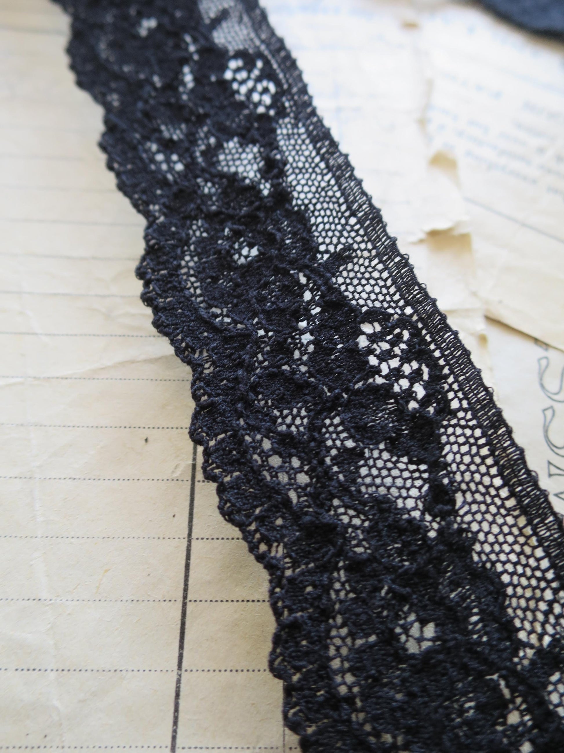 Black English Nottingham Lace- Mechlin Roses 3.5 cm