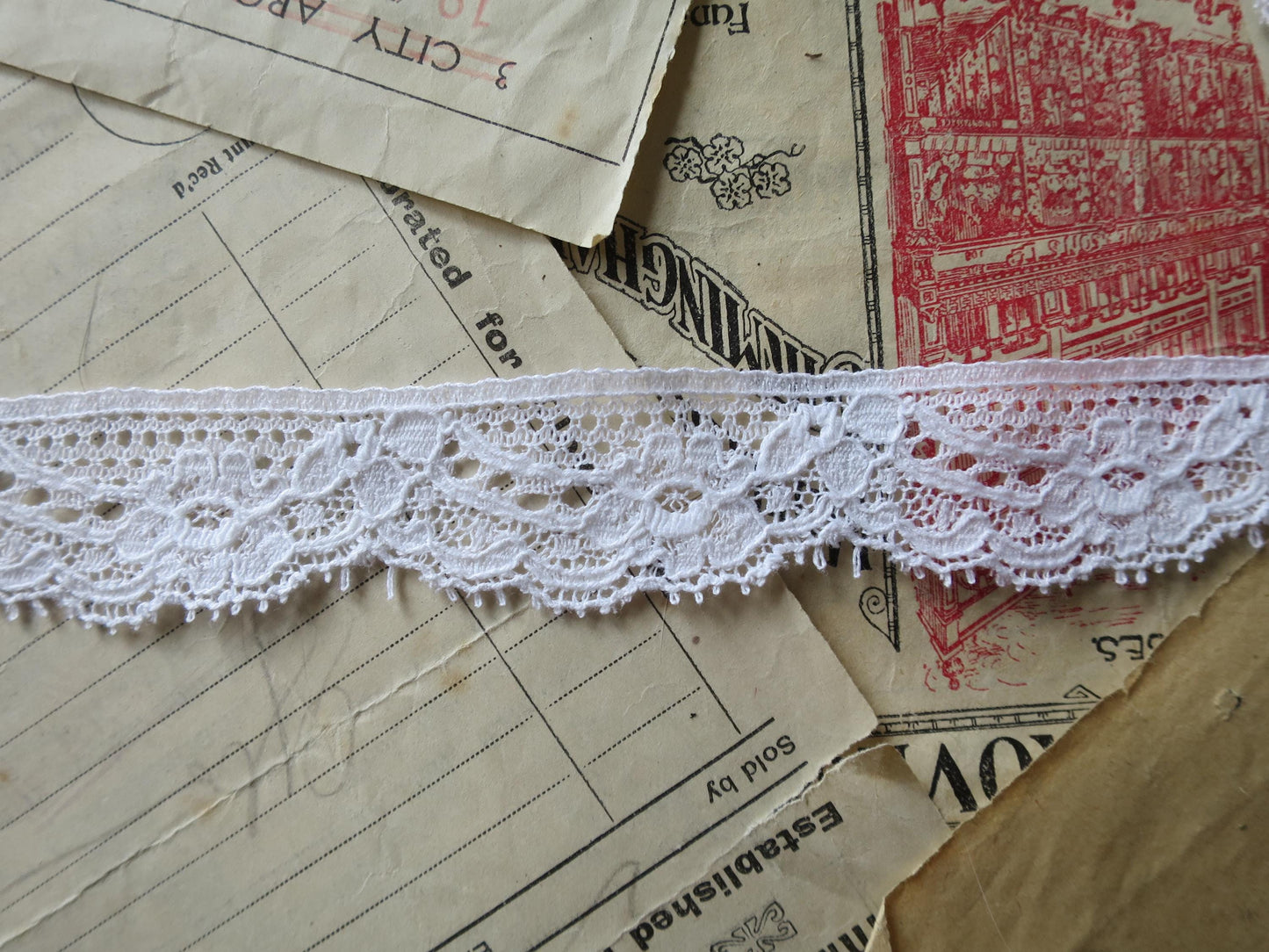 White English Nottingham Lace- Raised Floral Swags Point Lace- 2.5 cm