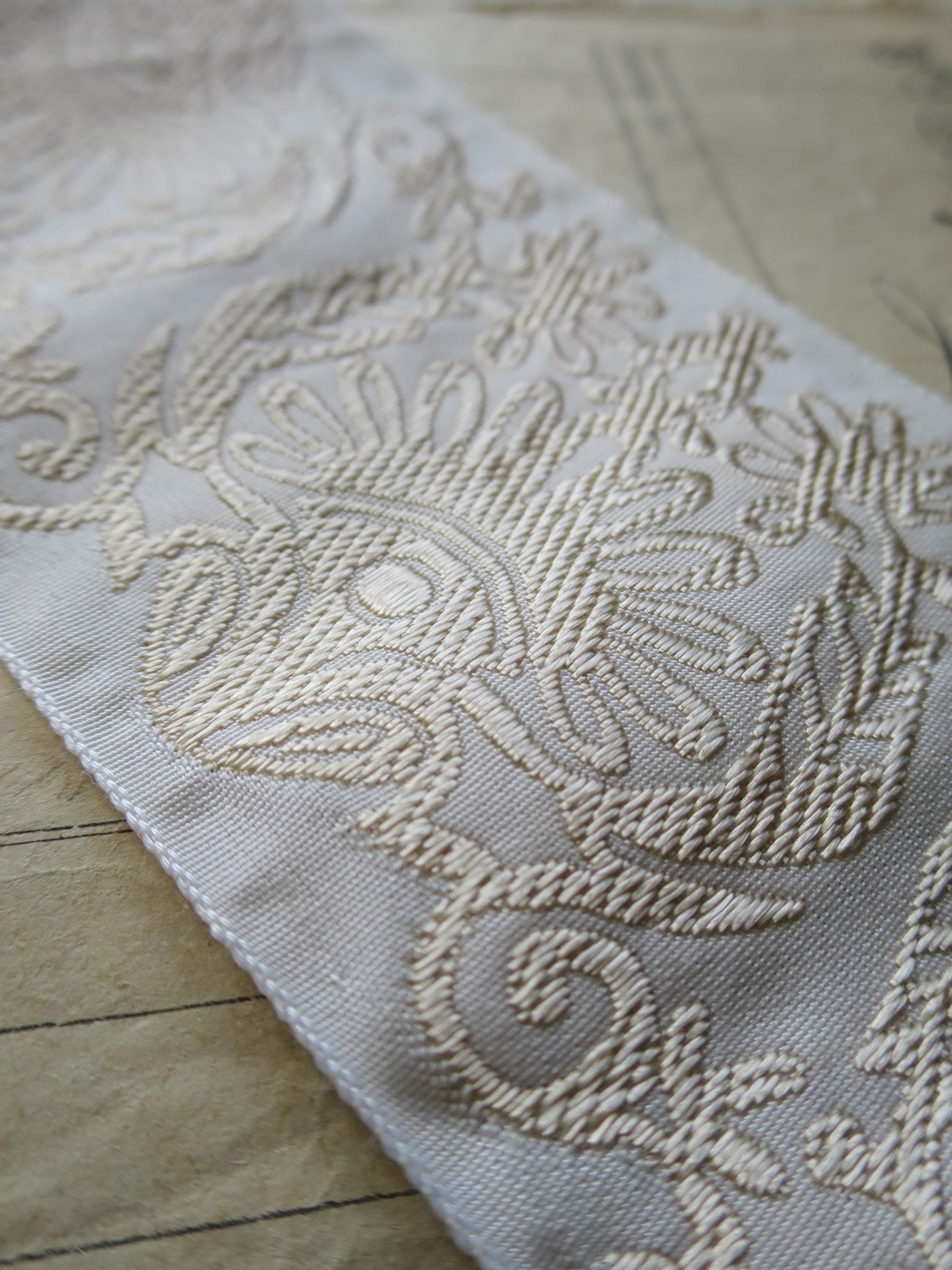 Lace Pattern 60 mm Jacquard Woven Ribbon- Cream & Gold