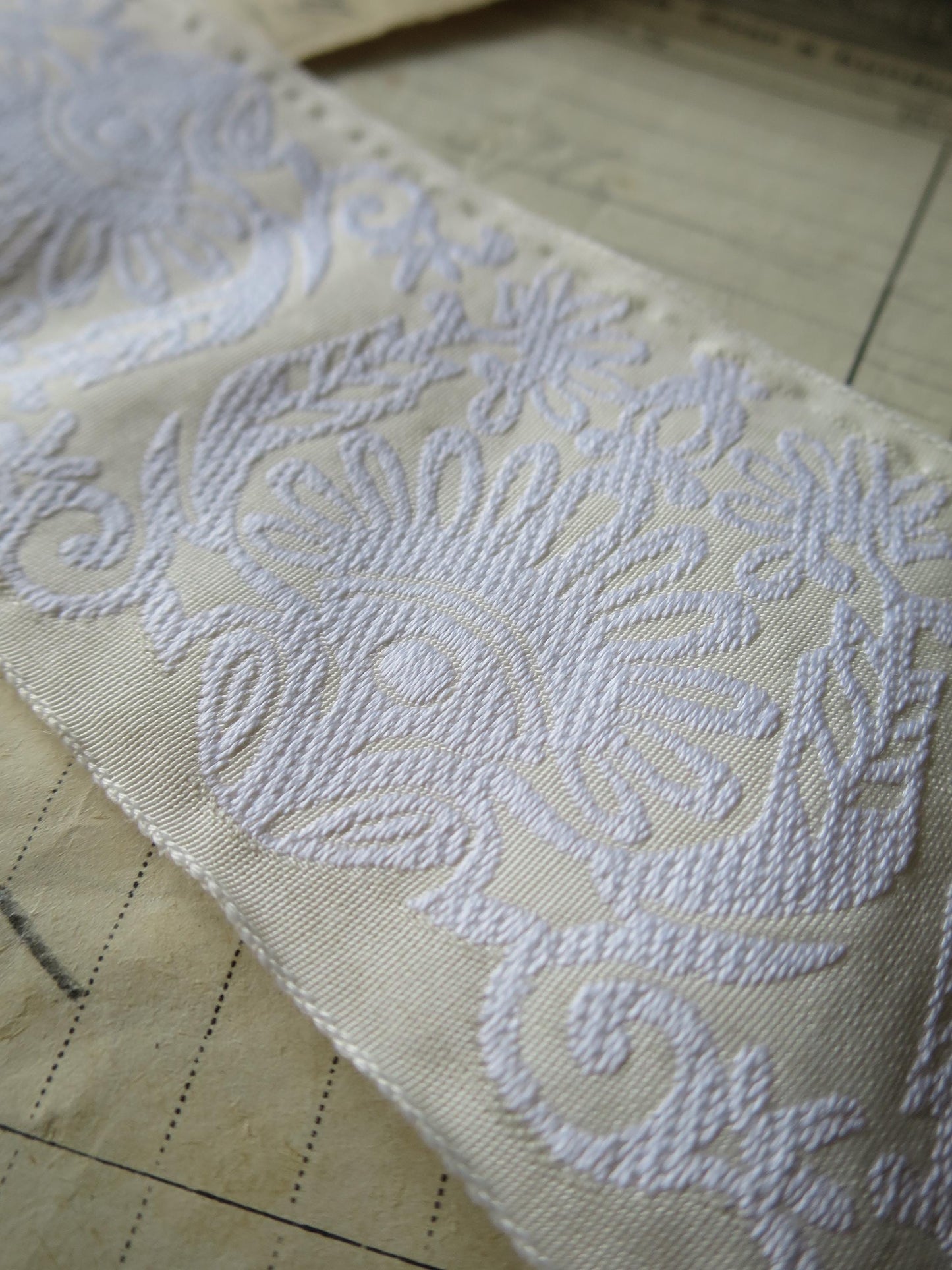 Lace Pattern 60 mm Jacquard Woven Ribbon- Cream & White