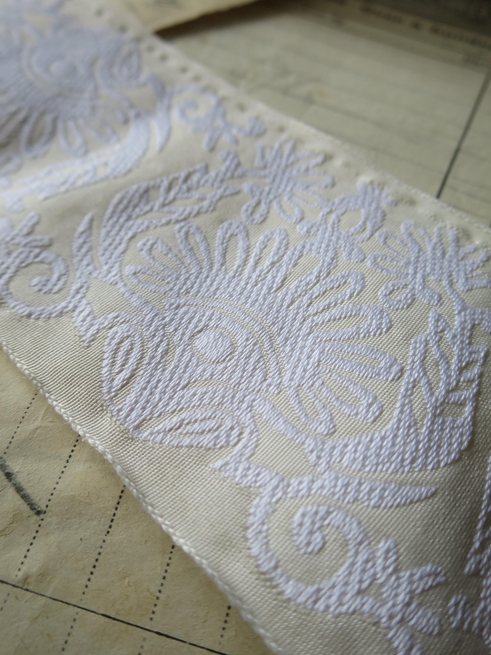Lace Pattern 60 mm Jacquard Woven Ribbon- Cream & White