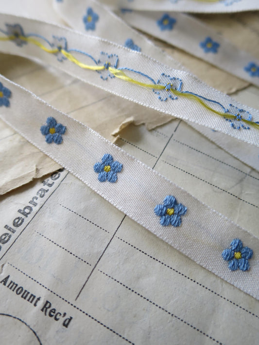 Forget-me-nots 10 mm Jacquard Woven Ribbon