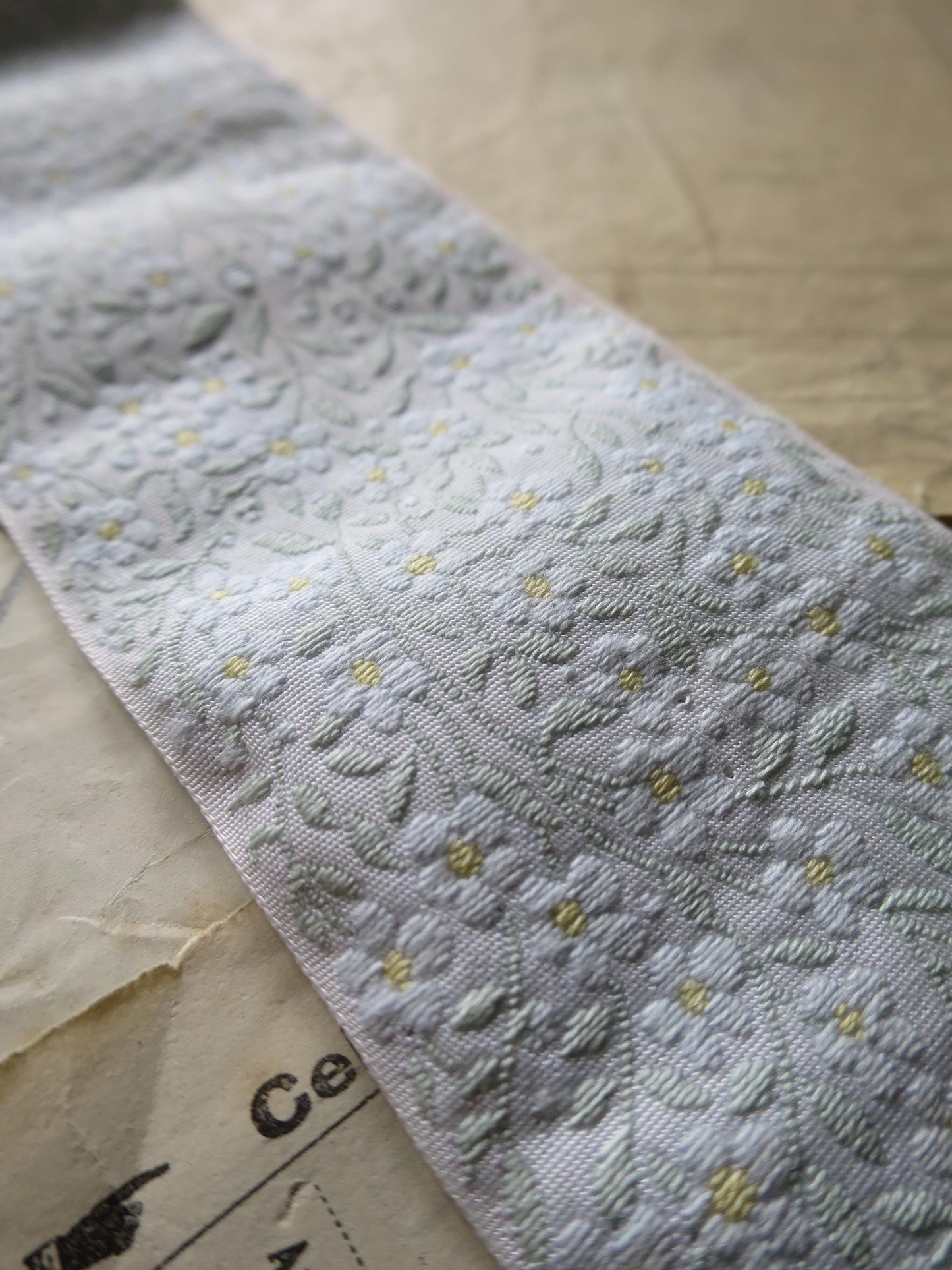 Forget-me-nots 50 mm Jacquard Woven Ribbon- Pale Blues