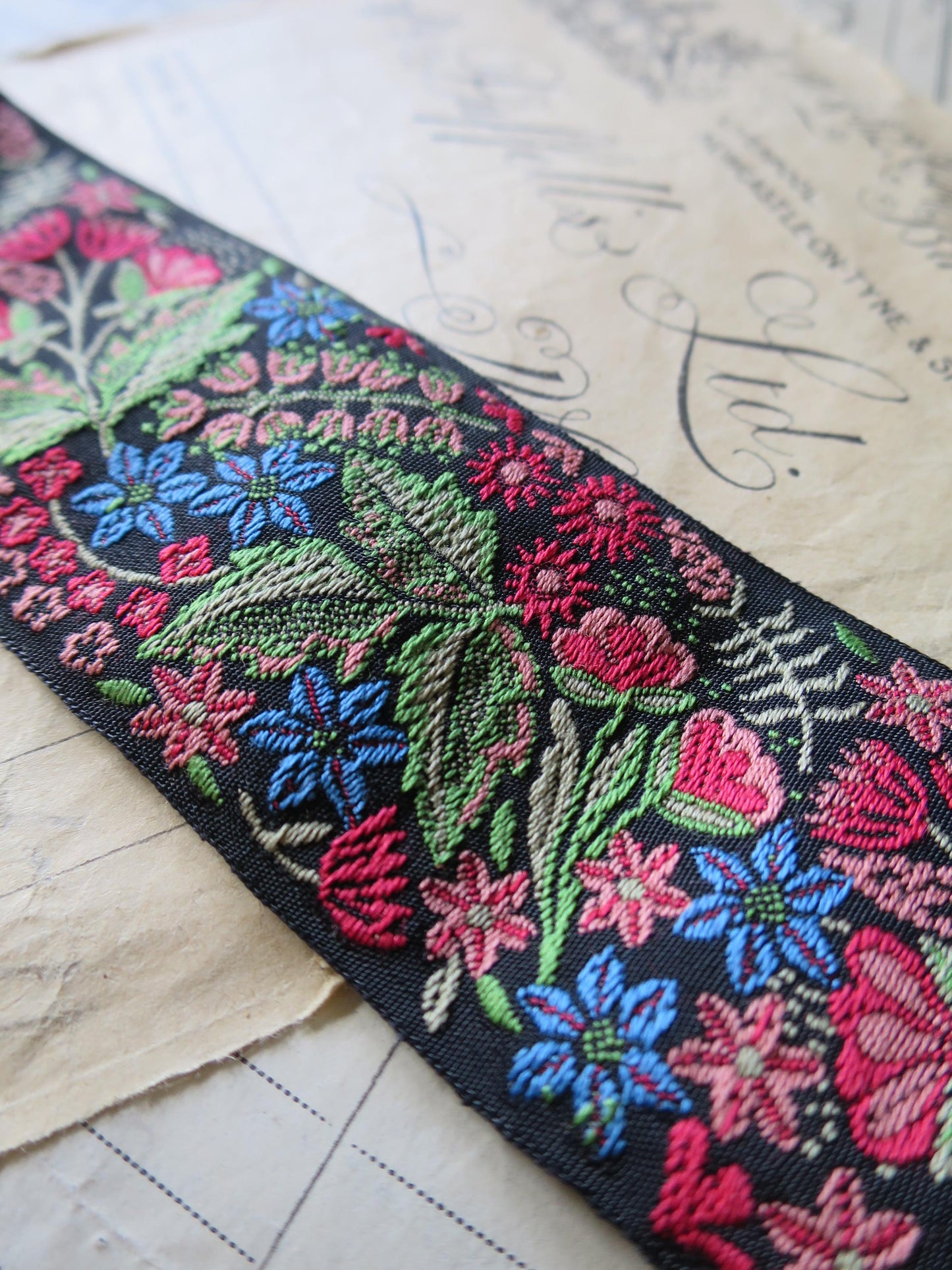 Floral Garden 40 mm Jacquard Woven Ribbon- Black & Brights