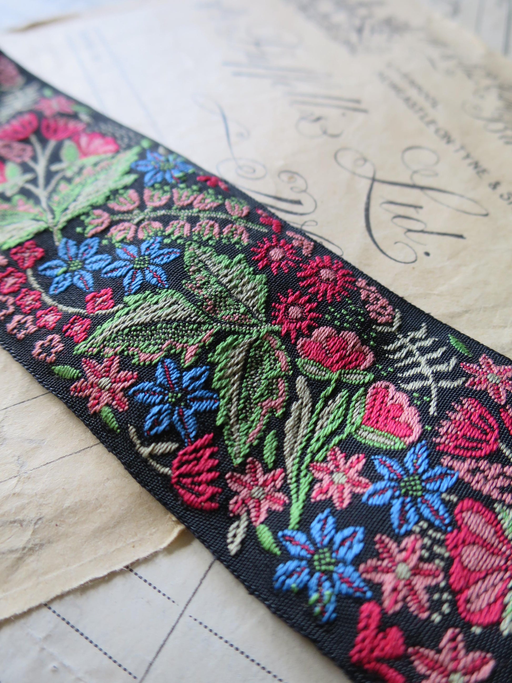 Floral Garden 40 mm Jacquard Woven Ribbon- Black & Brights