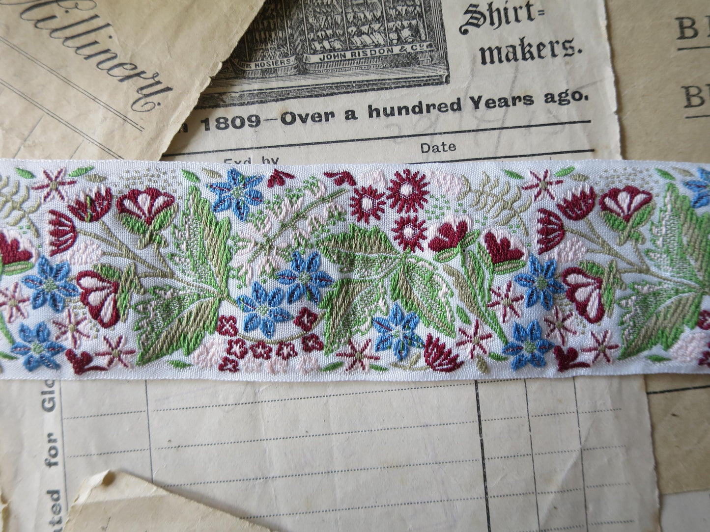 Floral Garden 40 mm Jacquard Woven Ribbon- White