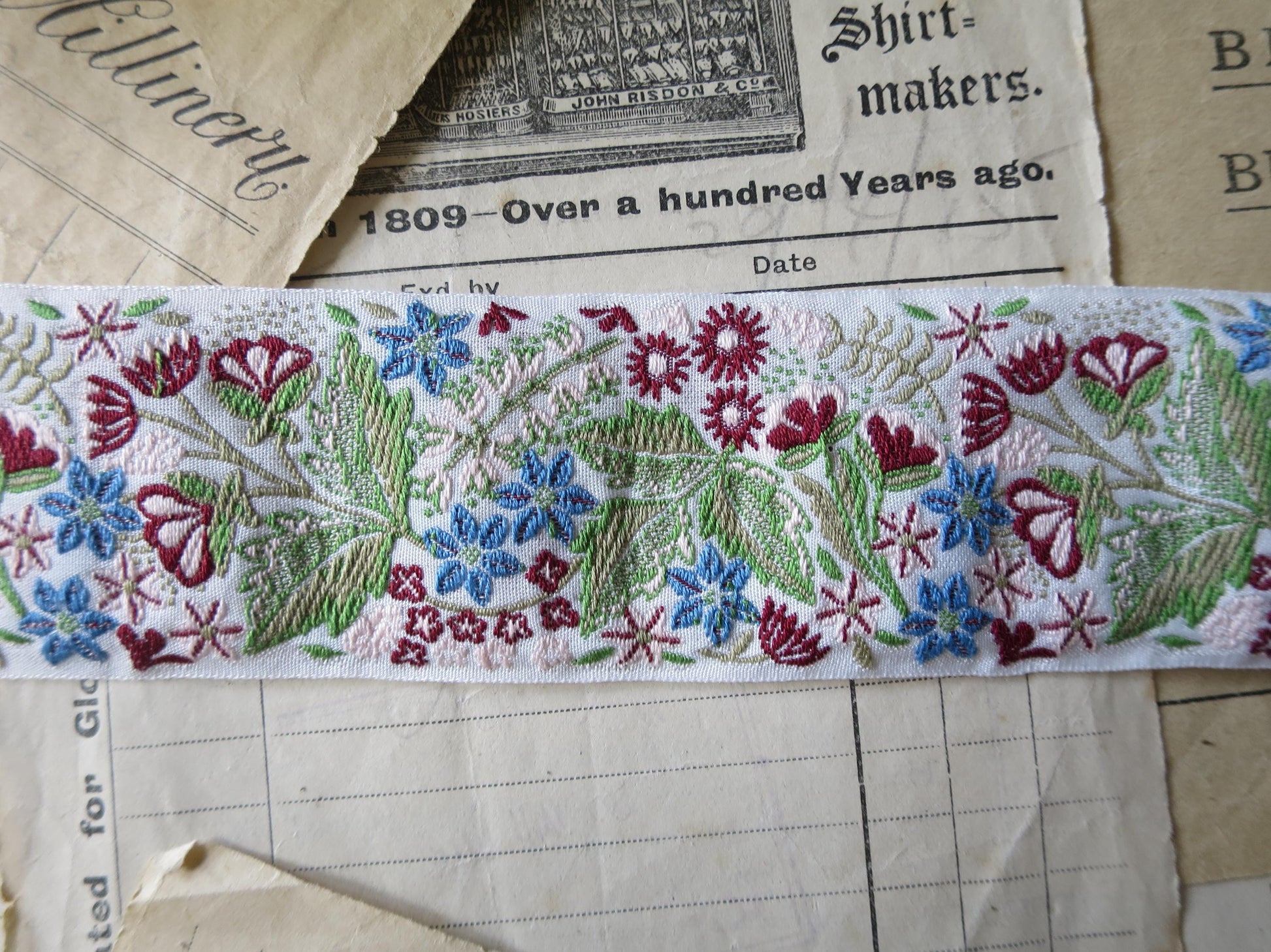 Floral Garden 40 mm Jacquard Woven Ribbon- White