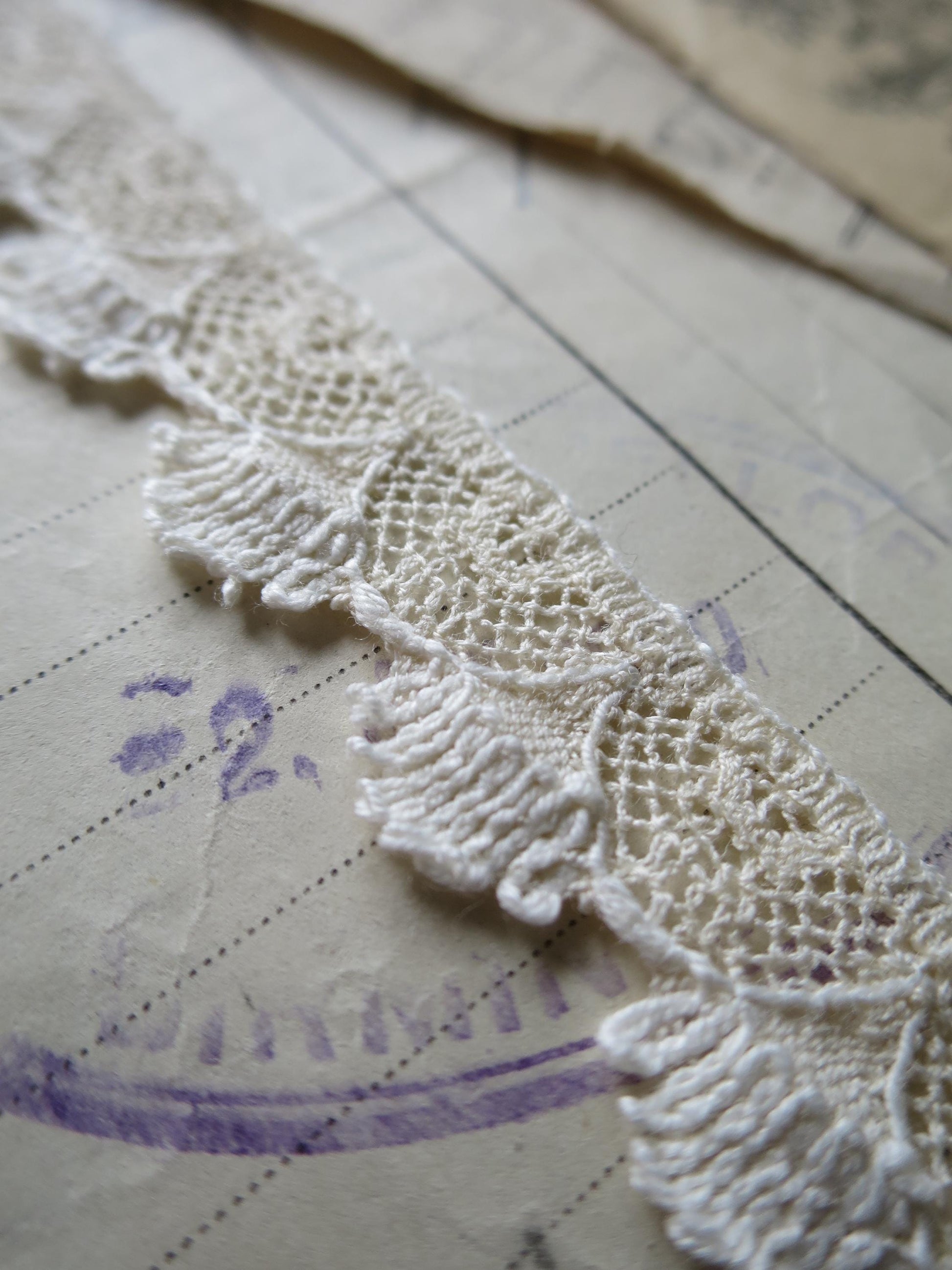English Nottingham Lace- Ecru & Off White Two Tone Fans- 1.7 cm