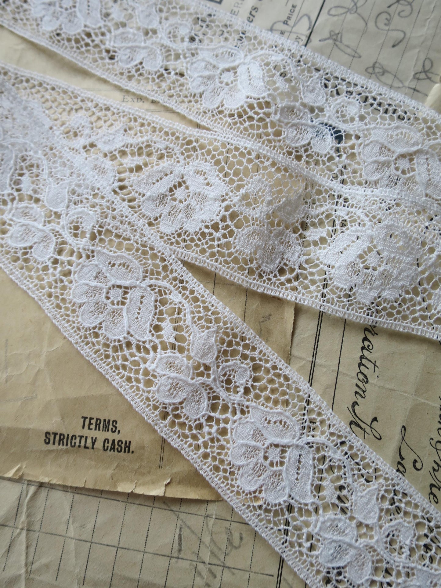 Off White English Nottingham Lace- Raised Floral Guipure- Insertion- 3.5 cm