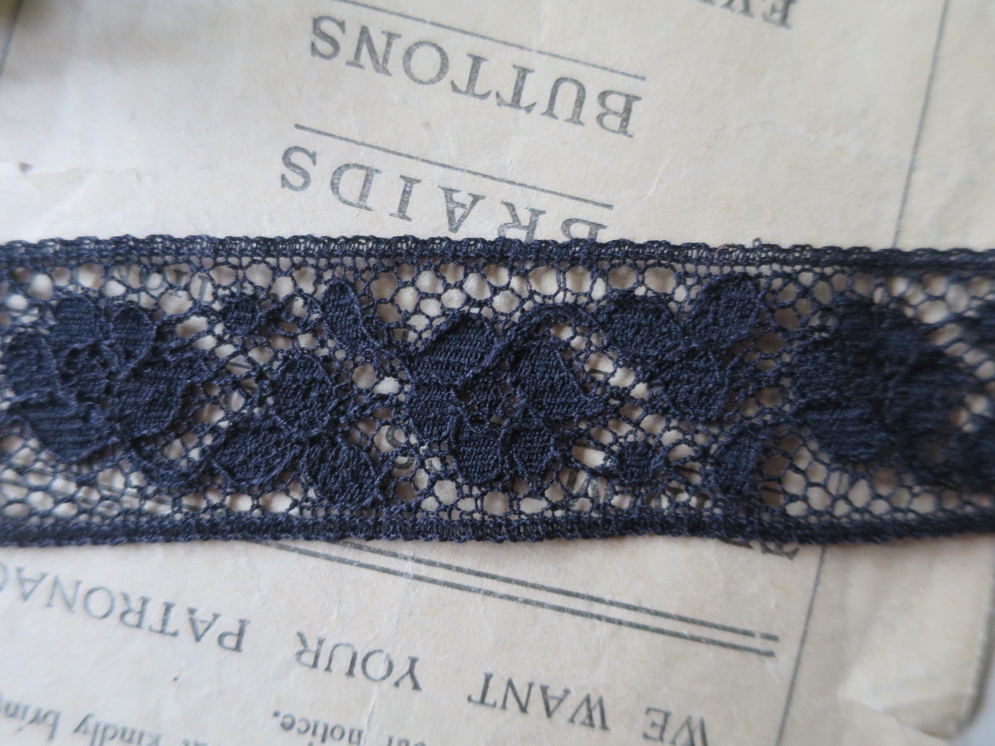 Black English Nottingham Lace- Raised Floral Guipure- Insertion- 2.7 cm