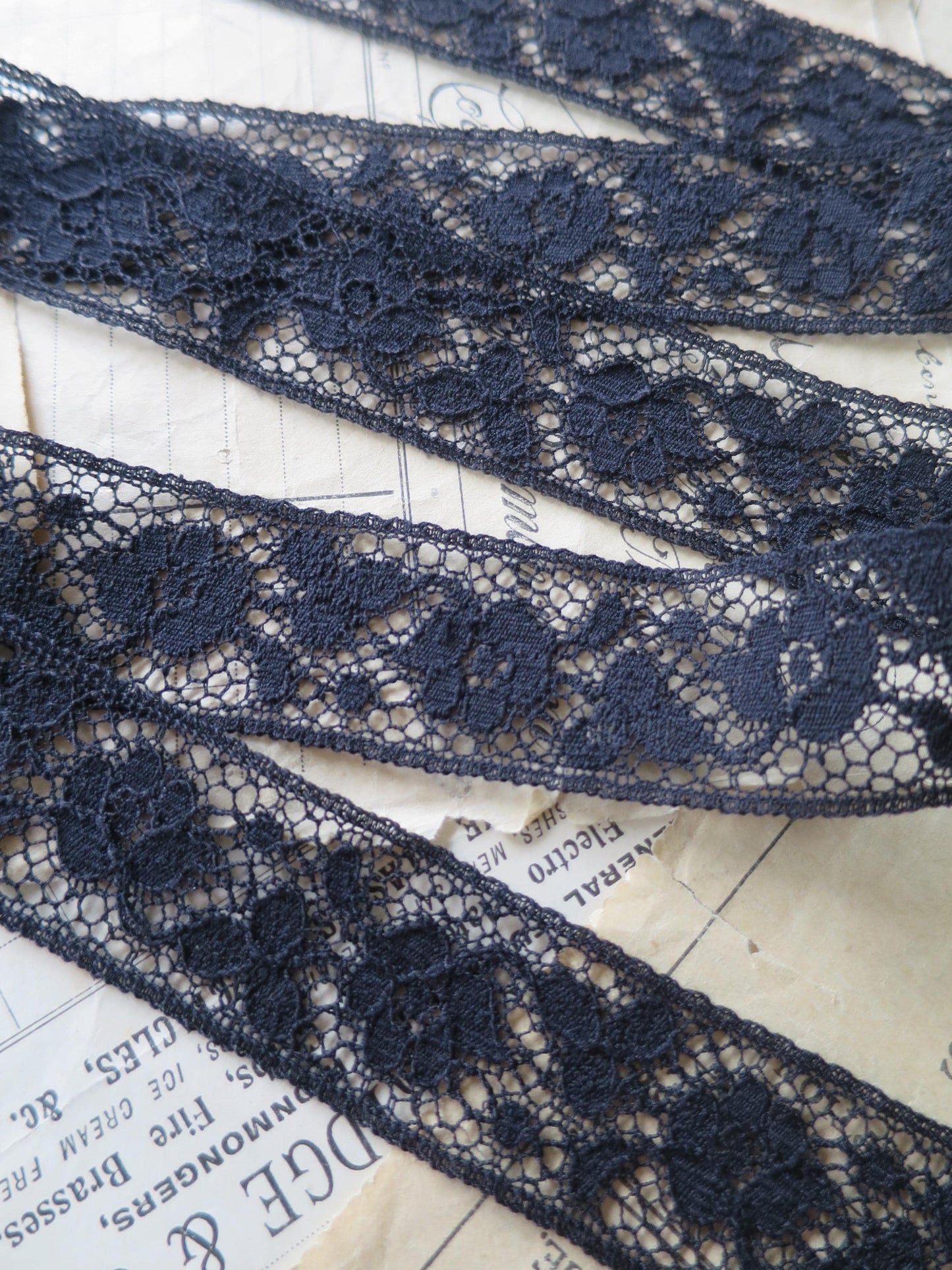 Black English Nottingham Lace- Raised Floral Guipure- Insertion- 2.7 cm