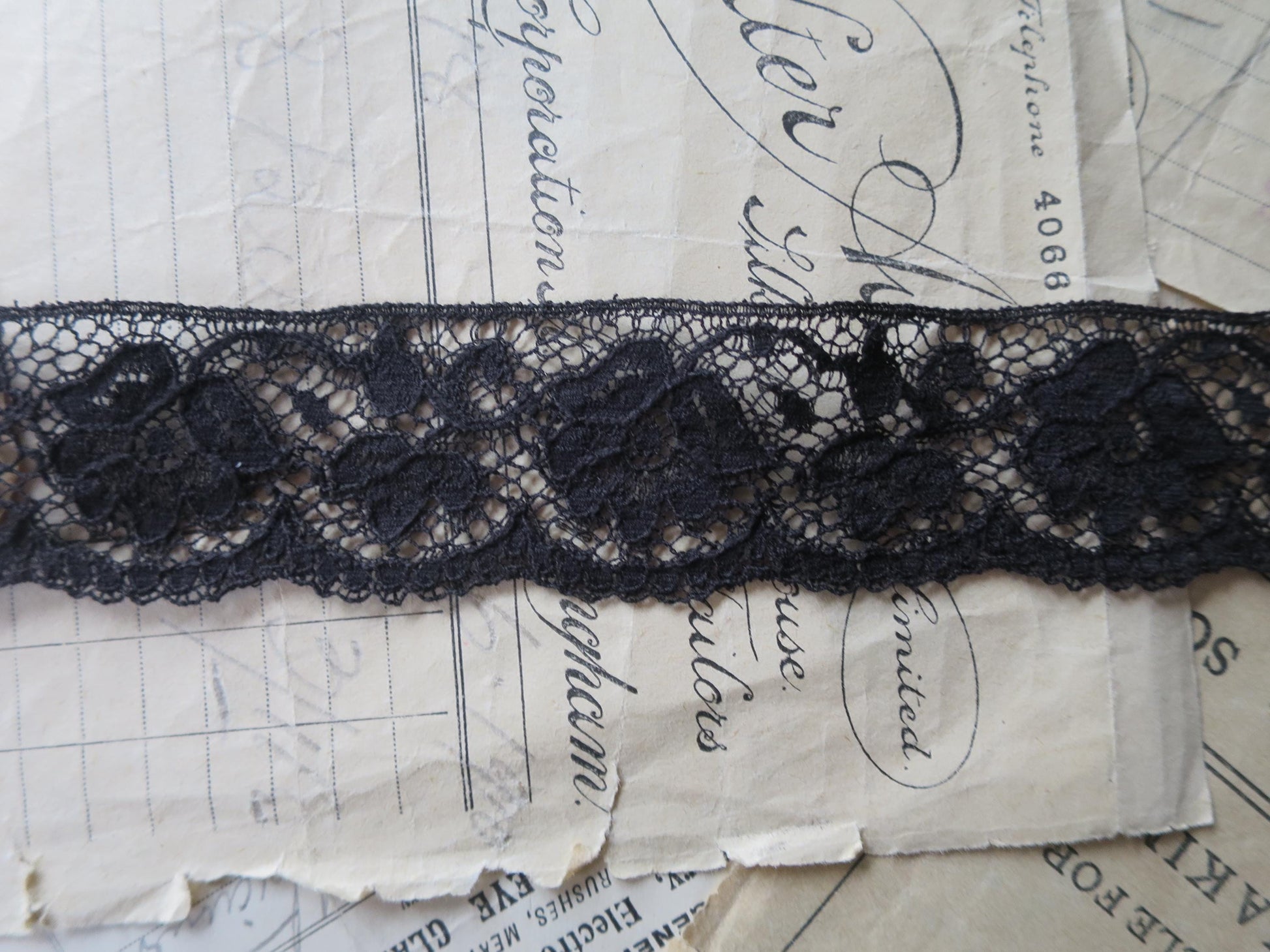 Black English Nottingham Lace- Scalloped Raised Floral Guipure- 3.5 cm