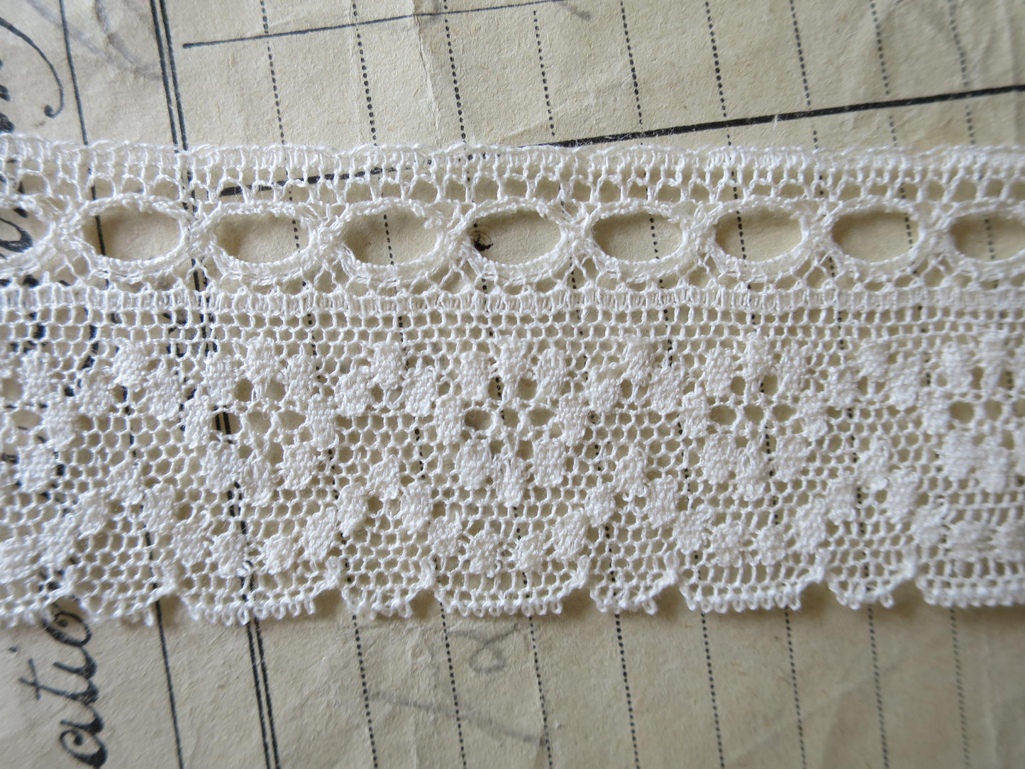 Ecru English Nottingham Lace- Diamond Spots- Eyelet Lace- 3.7 cm