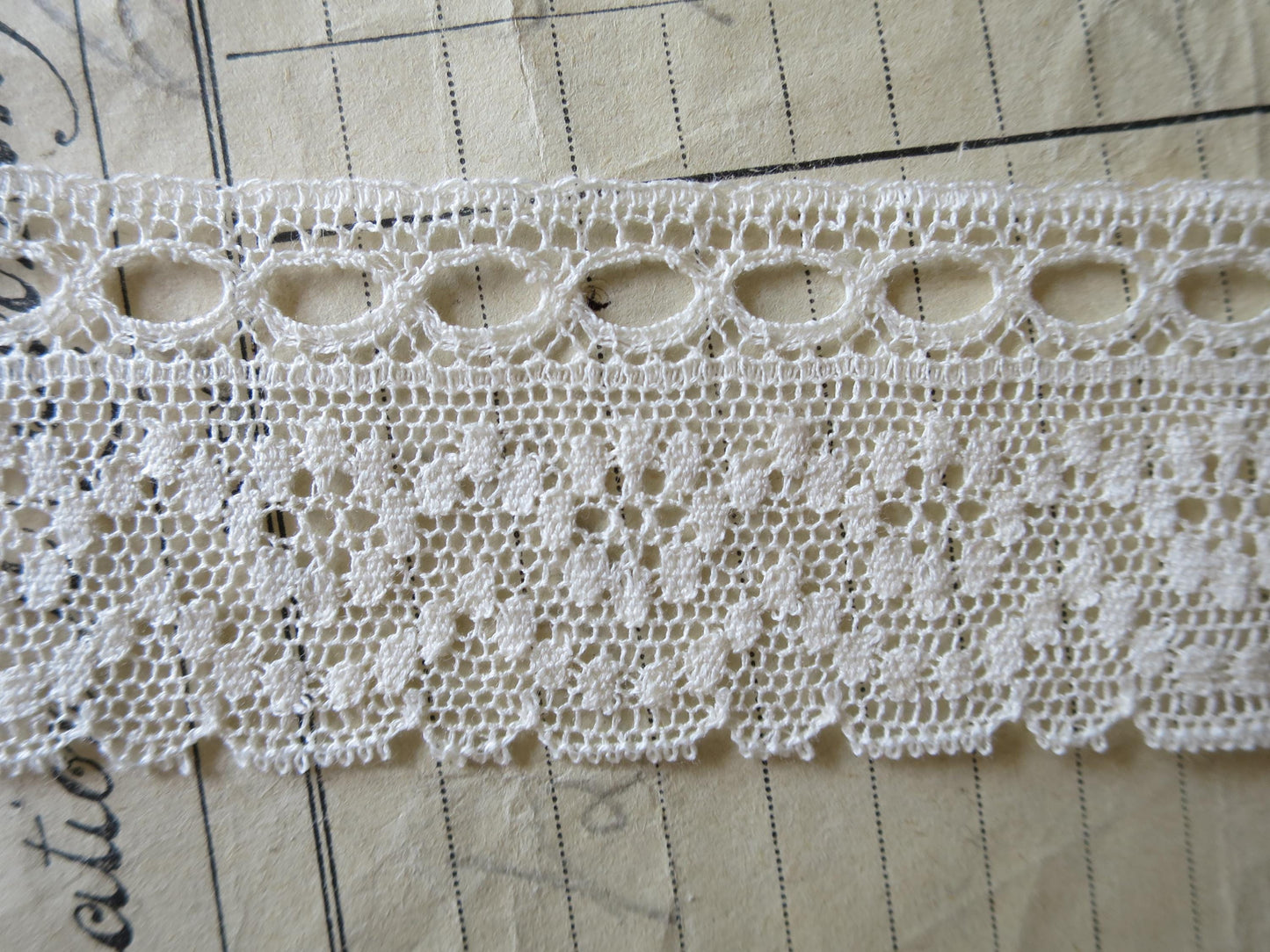 Ecru English Nottingham Lace- Diamond Spots- Eyelet Lace- 3.7 cm
