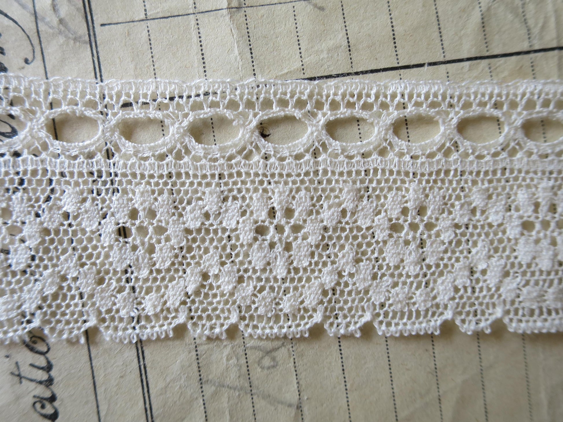 Ecru English Nottingham Lace- Diamond Spots- Eyelet Lace- 3.7 cm
