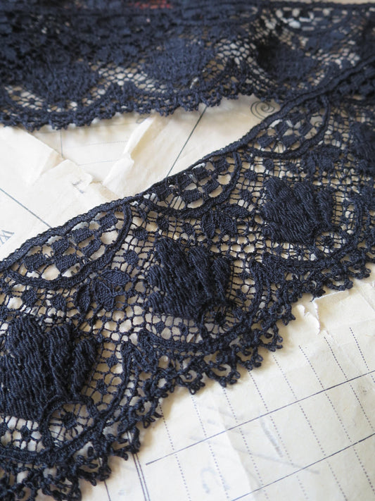 Black English Nottingham Lace- Baroque Guipure- 5.5 cm