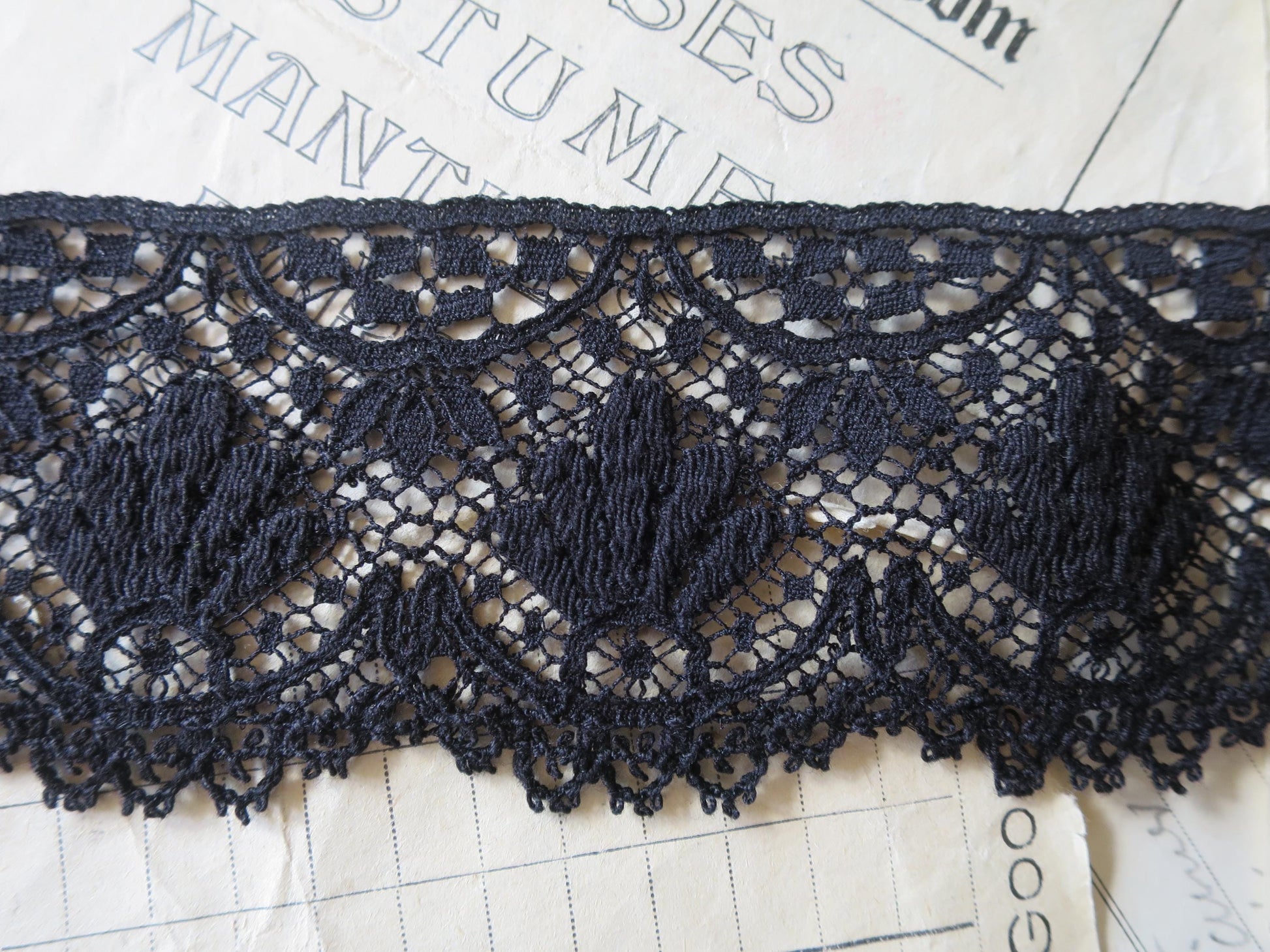 Black English Nottingham Lace- Baroque Guipure- 5.5 cm