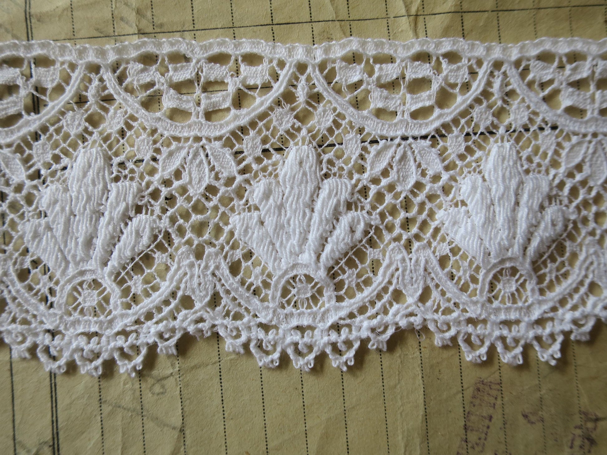 White English Nottingham Lace- Baroque Guipure- 5.5 cm
