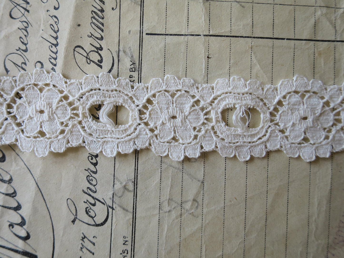 Ecru English Nottingham Lace- Floral Eyelet- Galloon- 2.7 cm