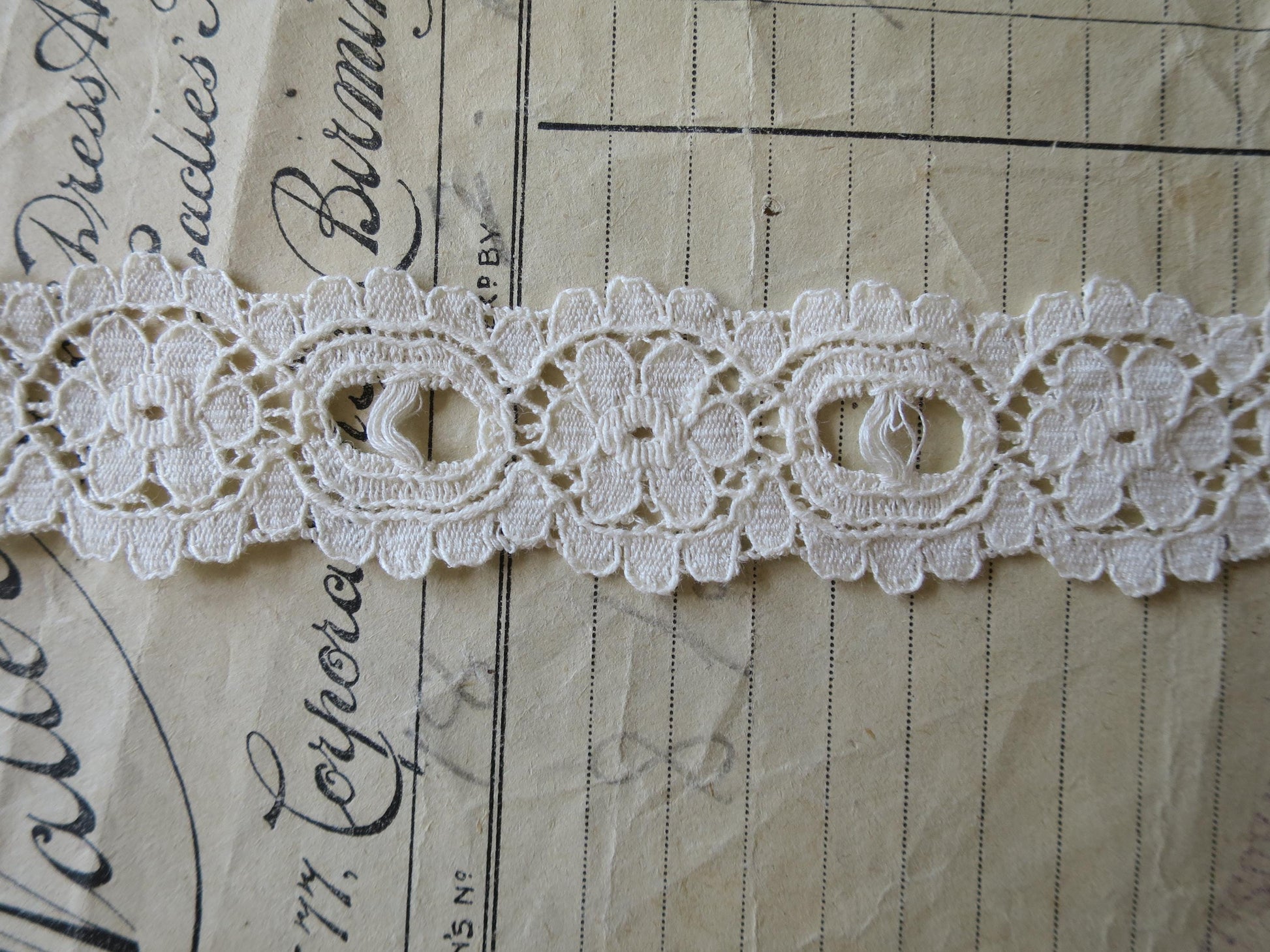 Ecru English Nottingham Lace- Floral Eyelet- Galloon- 2.7 cm