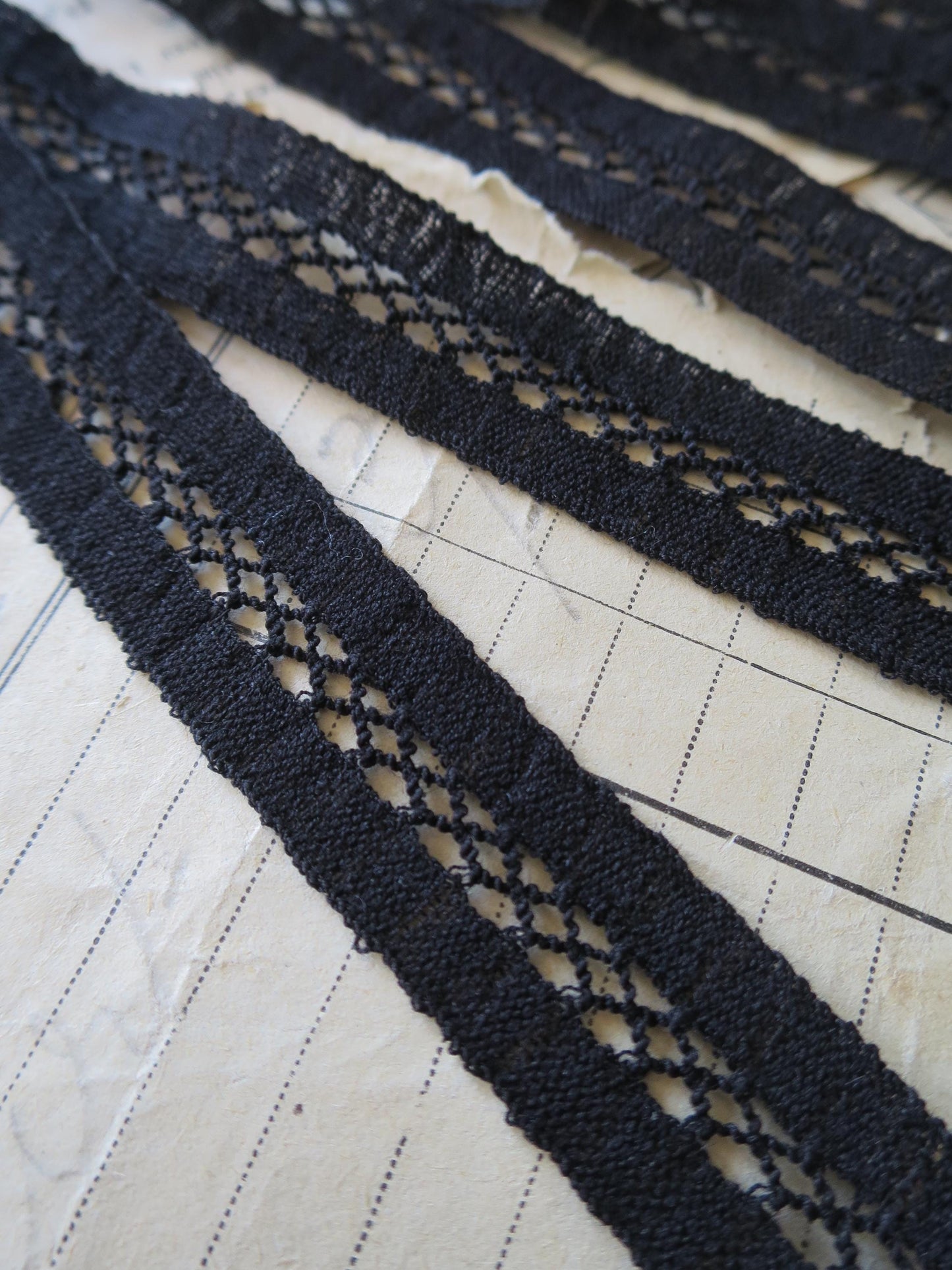 Black English Nottingham Lace- Faggoting Insertion- 1.7 cm