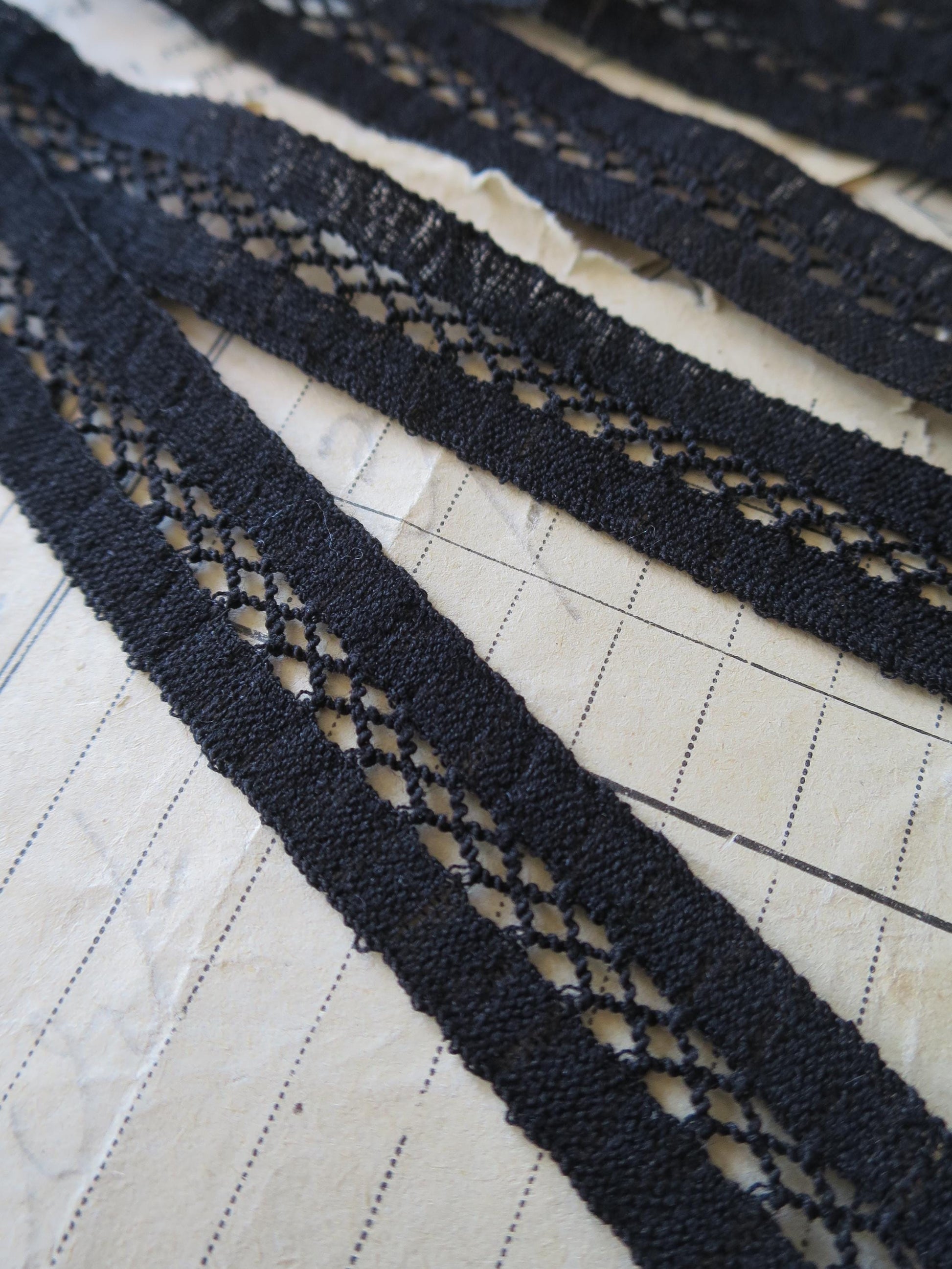 Black English Nottingham Lace- Faggoting Insertion- 1.7 cm