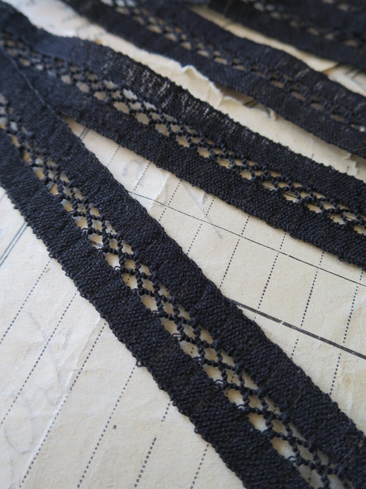 Black English Nottingham Lace- Faggoting Insertion- 1.7 cm