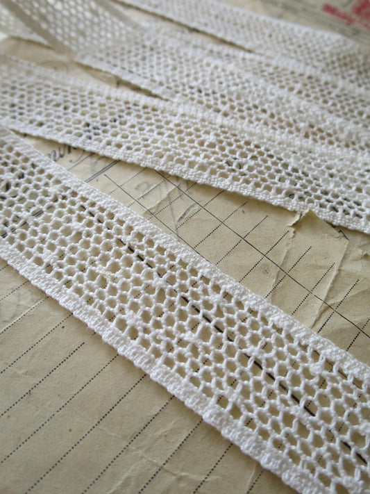 Off White English Nottingham Cluny Lace- Polka Dot Net- Insertion- 3cm