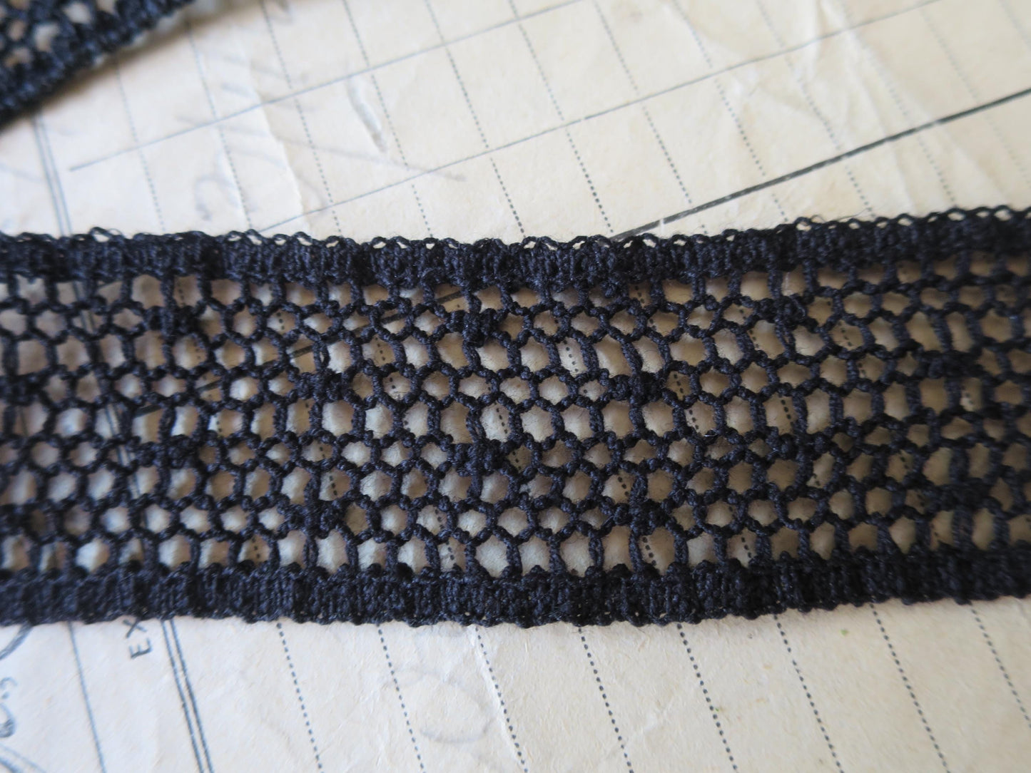 Black English Nottingham Cluny Lace- Polka Dot Net- Insertion- 3cm