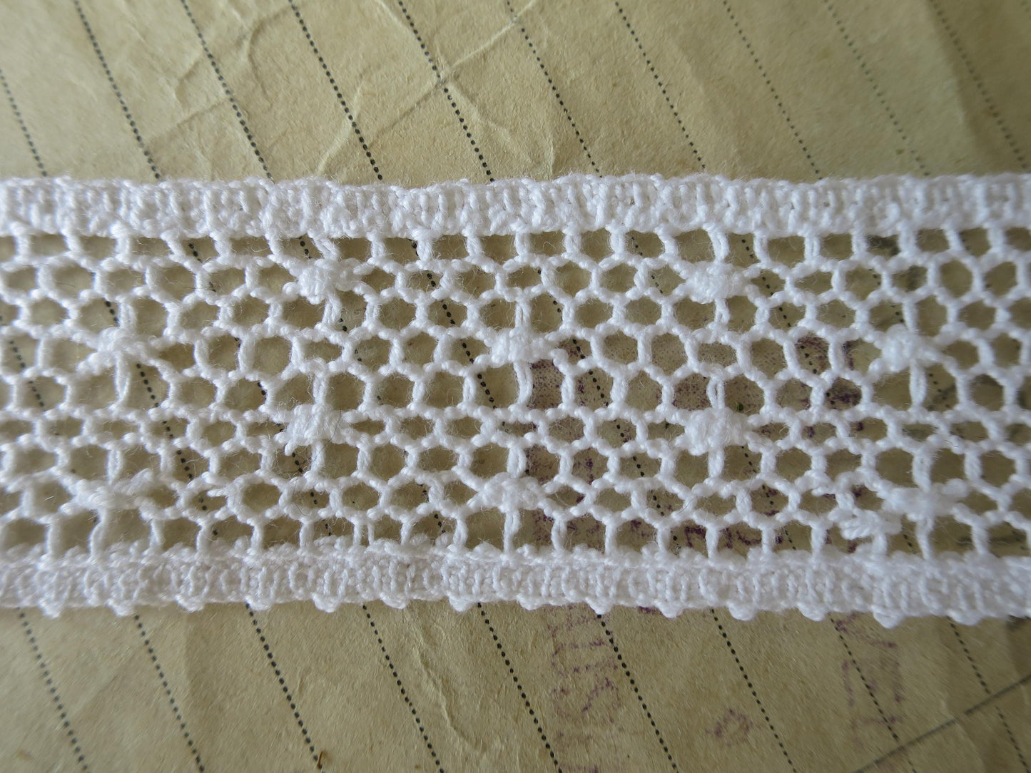 White English Nottingham Cluny Lace- Polka Dot Net- Insertion- 3cm