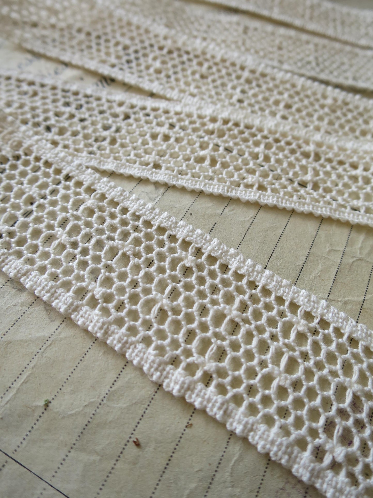 Ecru English Nottingham Cluny Lace- Polka Dot Net- Insertion- 3cm