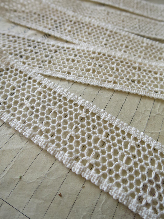 Ecru English Nottingham Cluny Lace- Polka Dot Net- Insertion- 3cm