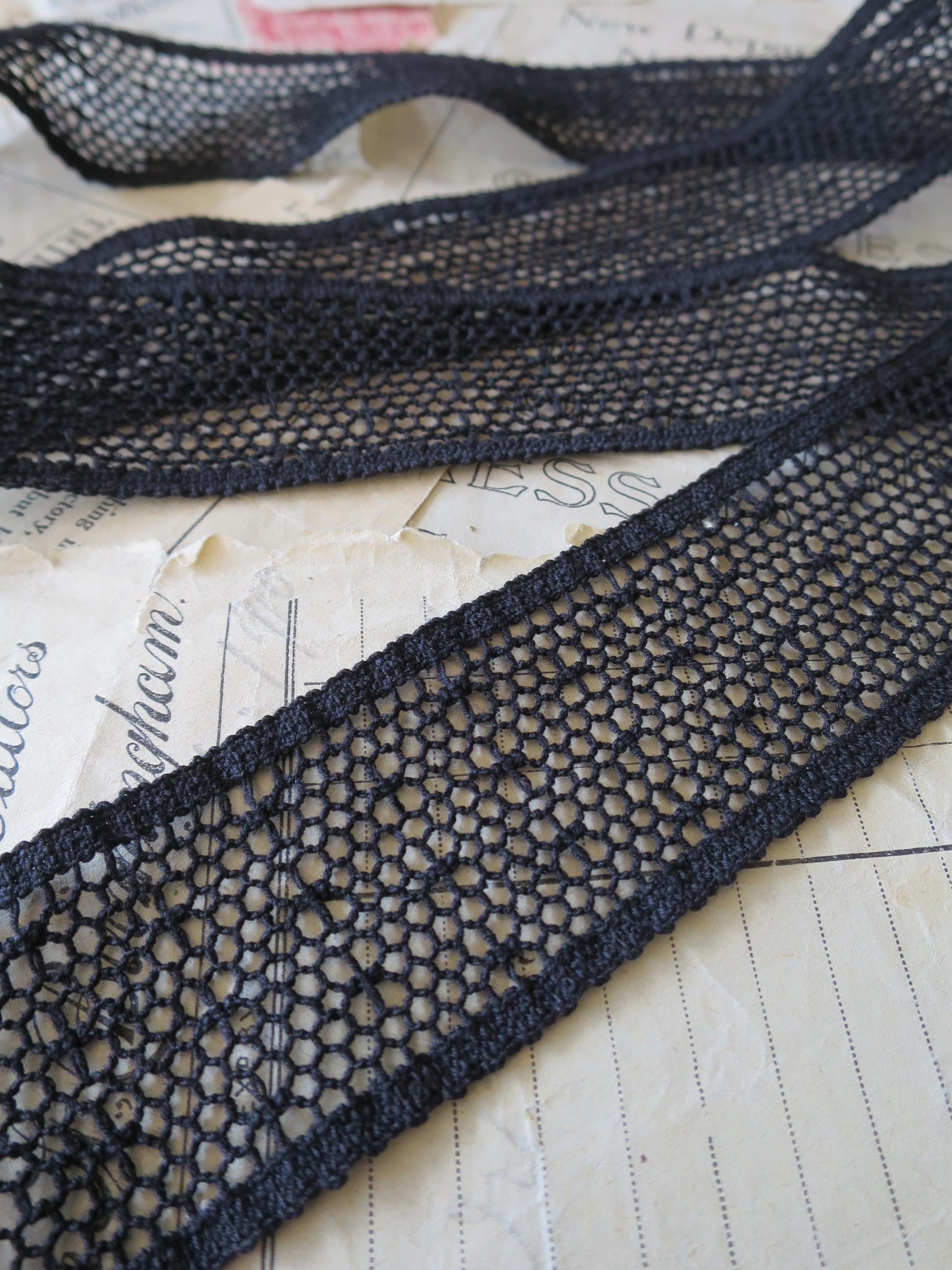 Black English Nottingham Cluny Lace- Polka Dot Net- Insertion- 3.8cm