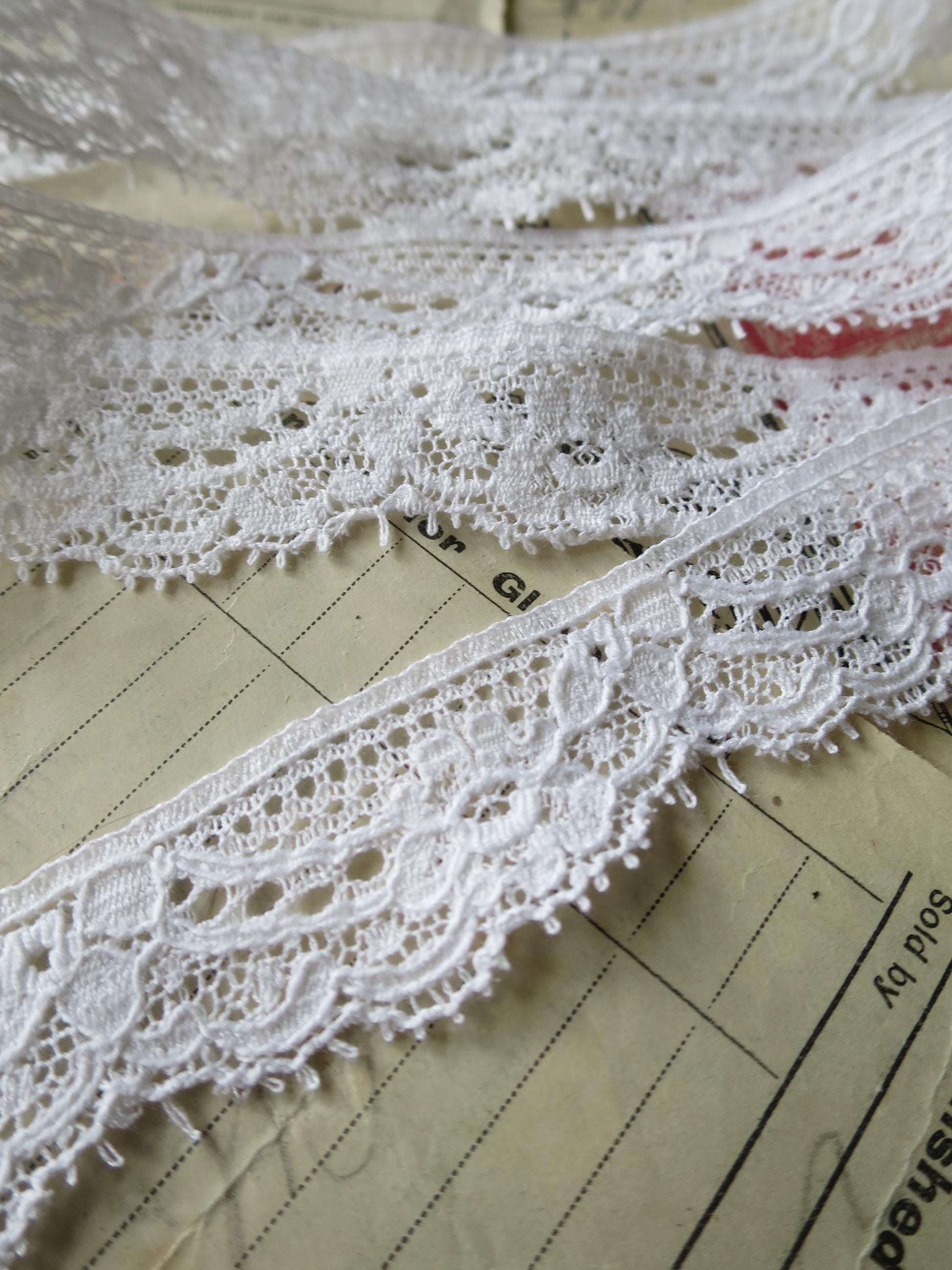 White English Nottingham Lace- Raised Floral Swags Point Lace- 2.5 cm