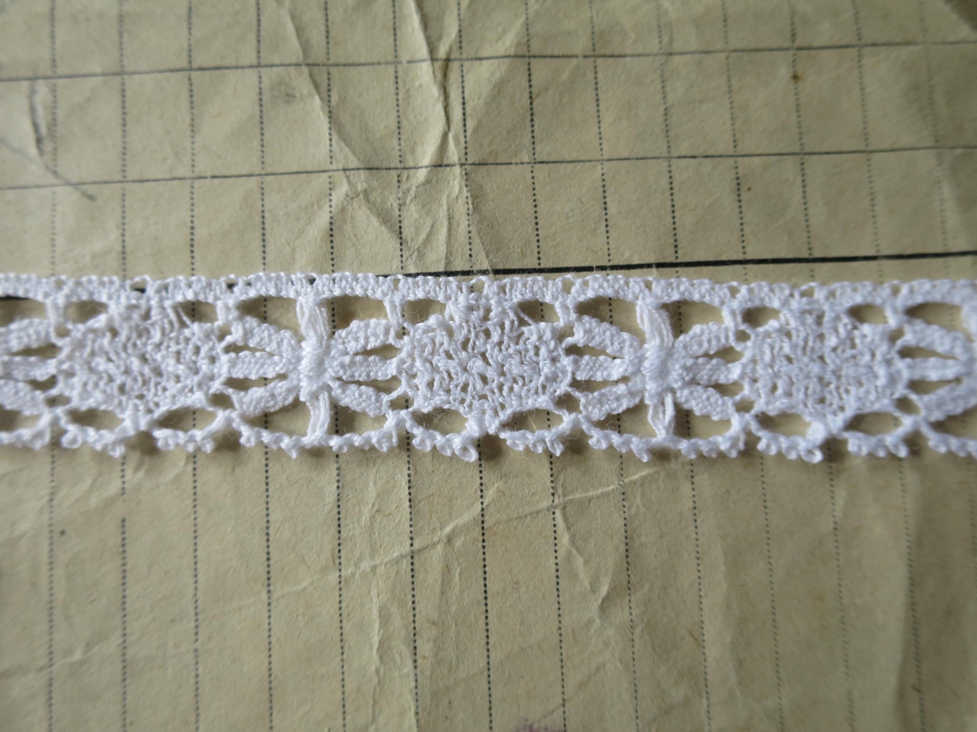 White English Nottingham Cluny Lace- Flowers & Cartouches- 1.8 cm