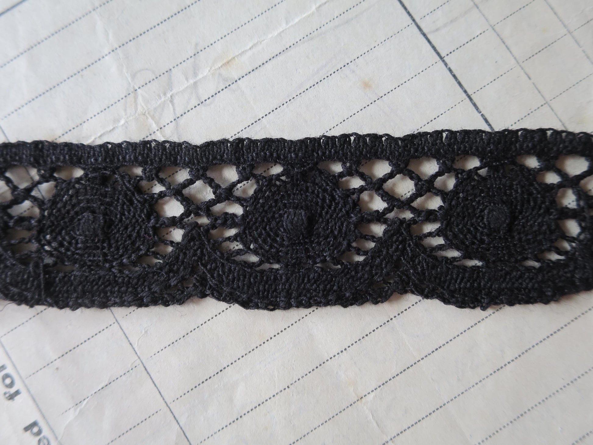 Black English Nottingham Cluny Lace- Torchon Circles- 3 cm