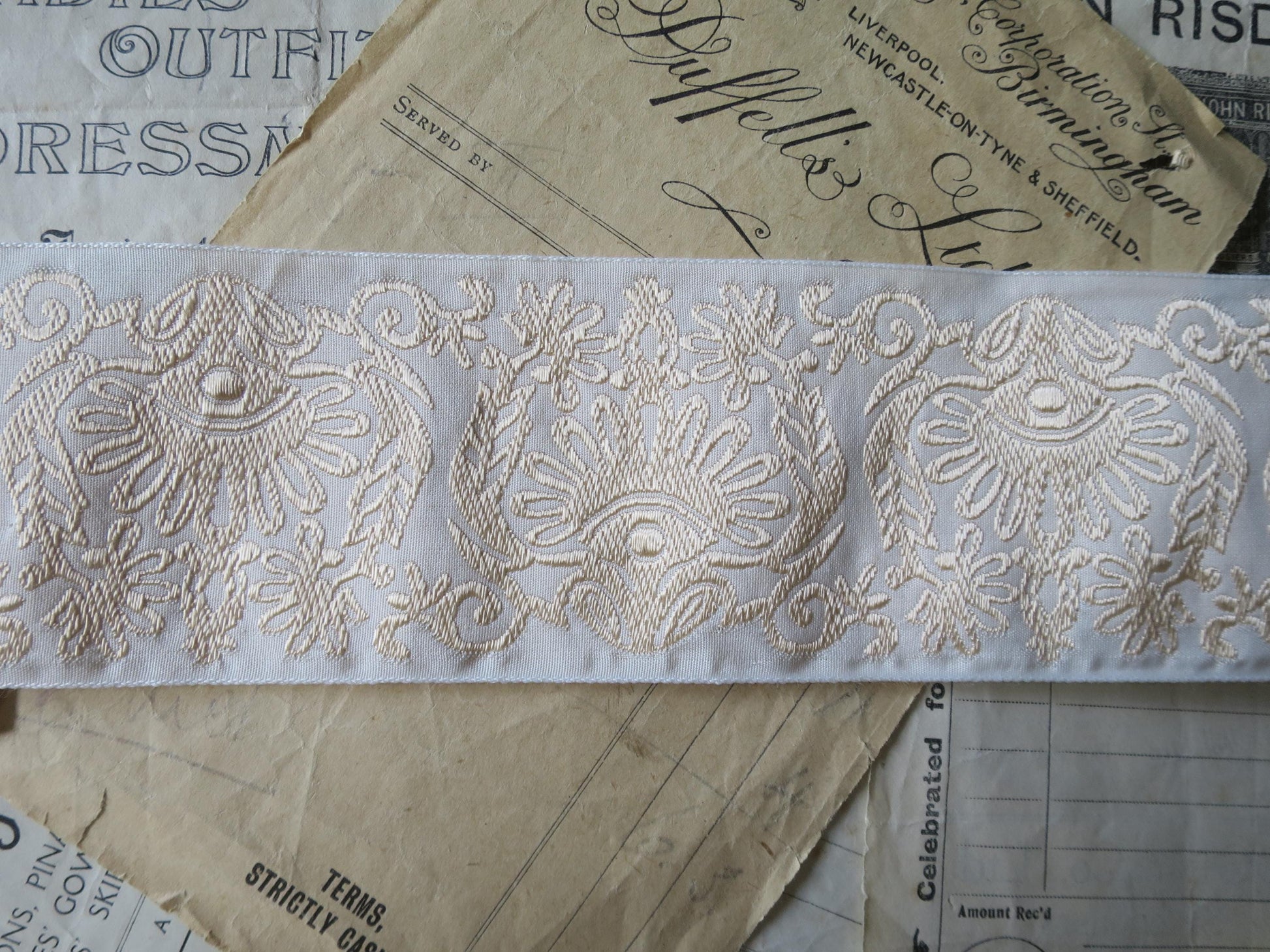 Lace Pattern 60 mm Jacquard Woven Ribbon- Cream & Gold