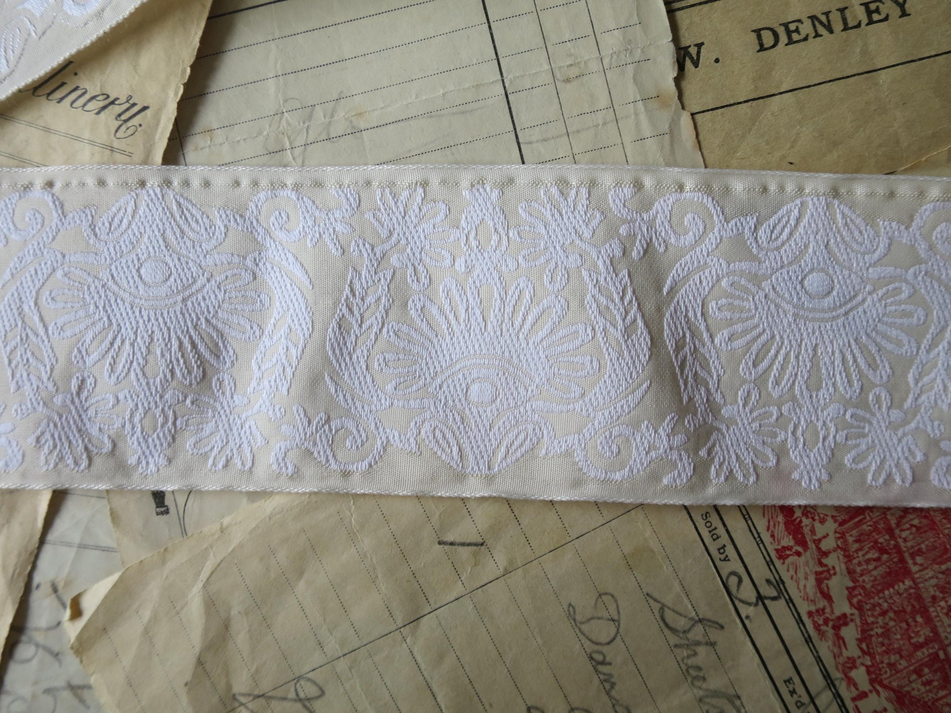 Lace Pattern 60 mm Jacquard Woven Ribbon- Cream & White