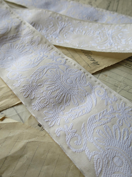 Lace Pattern 60 mm Jacquard Woven Ribbon- Cream & White