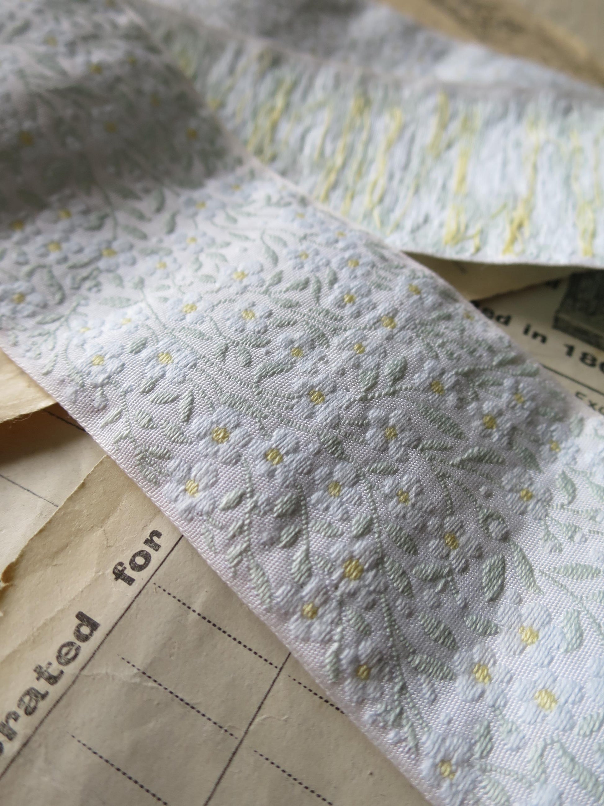 Forget-me-nots 50 mm Jacquard Woven Ribbon- Pale Blues