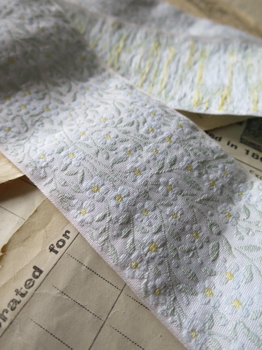 Forget-me-nots 50 mm Jacquard Woven Ribbon- Pale Blues