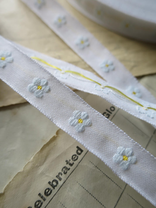 Forget-me-nots 10 mm Jacquard Woven Ribbon- Pale Blues