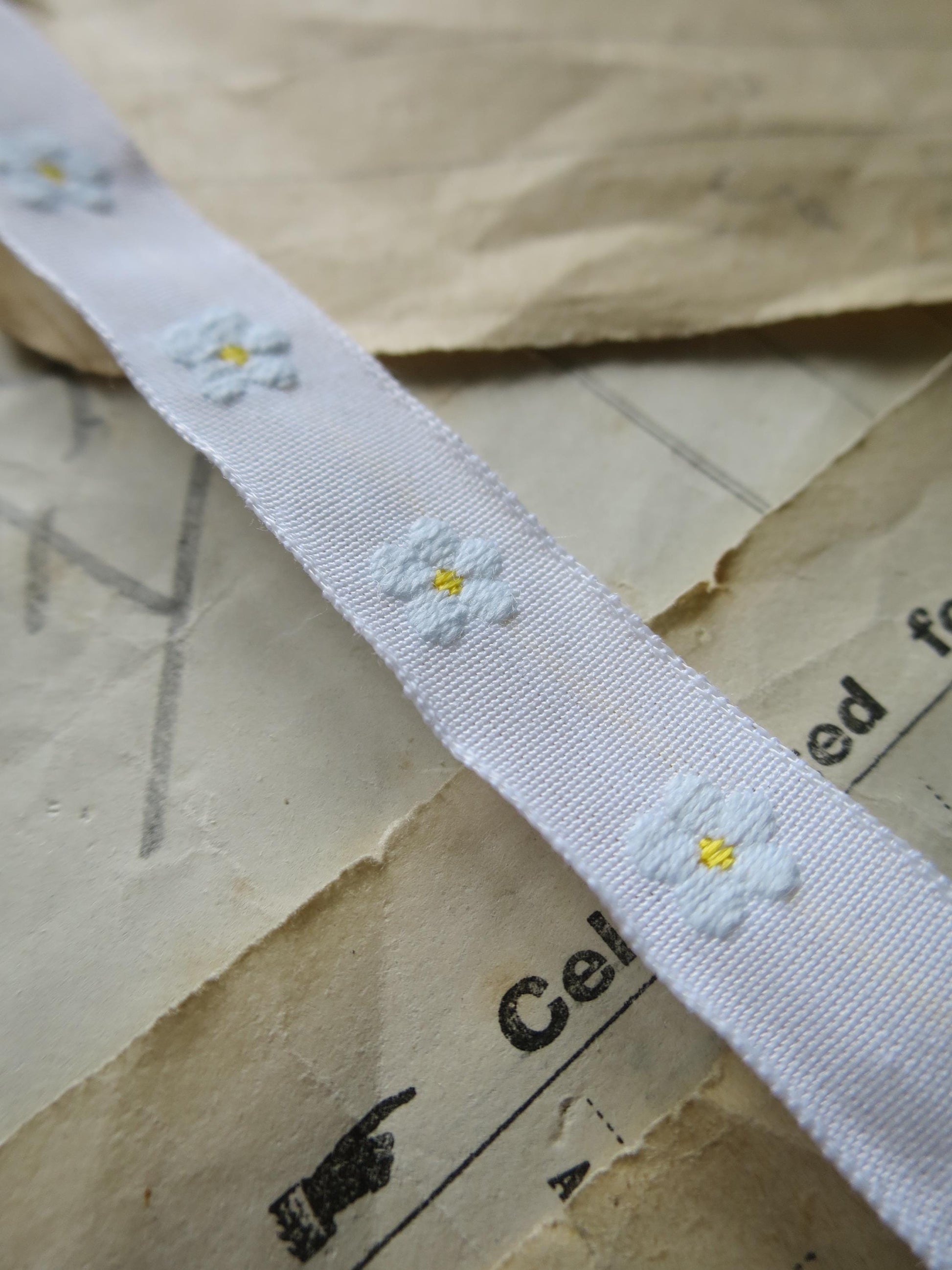 Forget-me-nots 10 mm Jacquard Woven Ribbon- Pale Blues