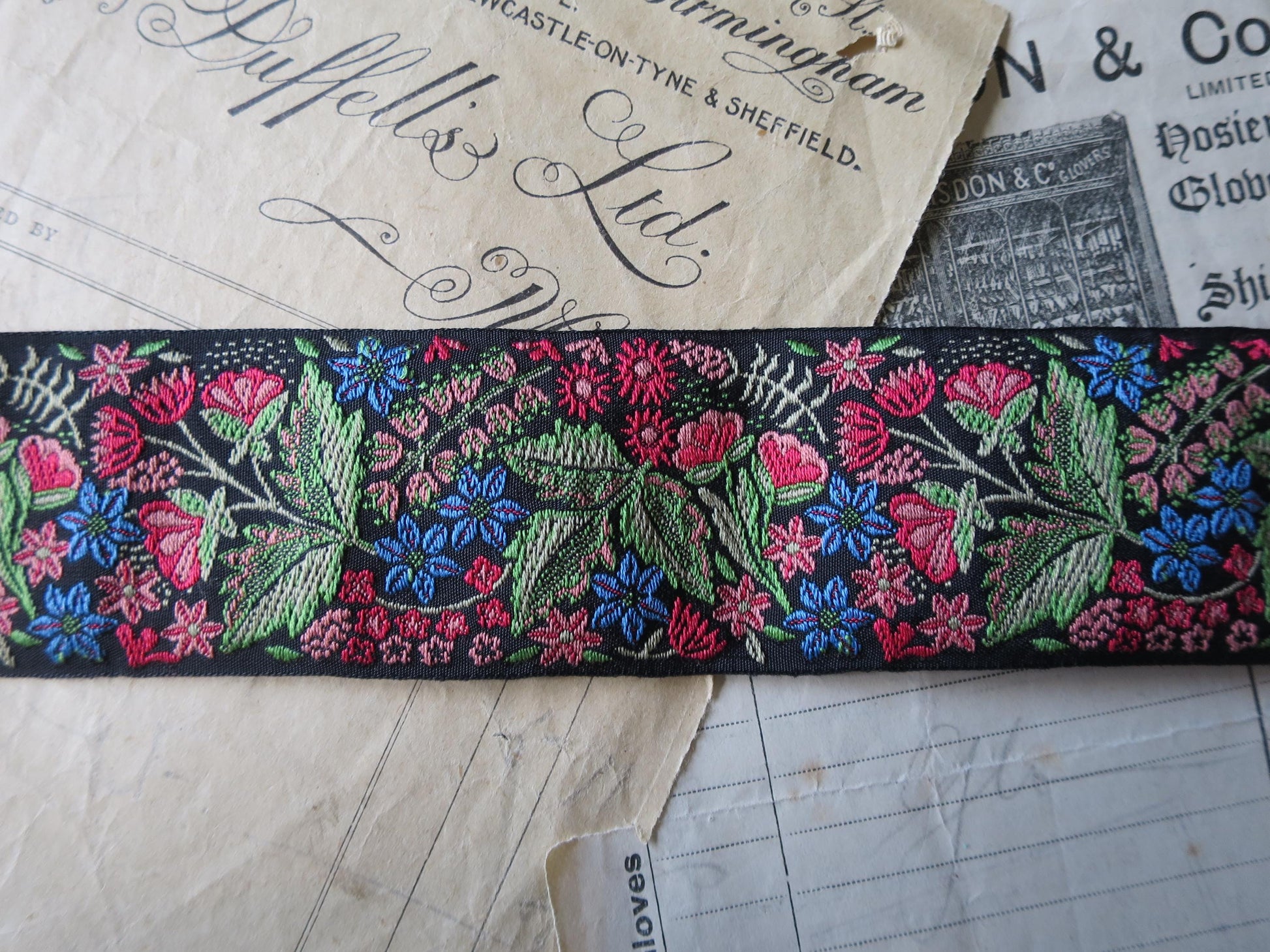 Floral Garden 40 mm Jacquard Woven Ribbon- Black & Brights