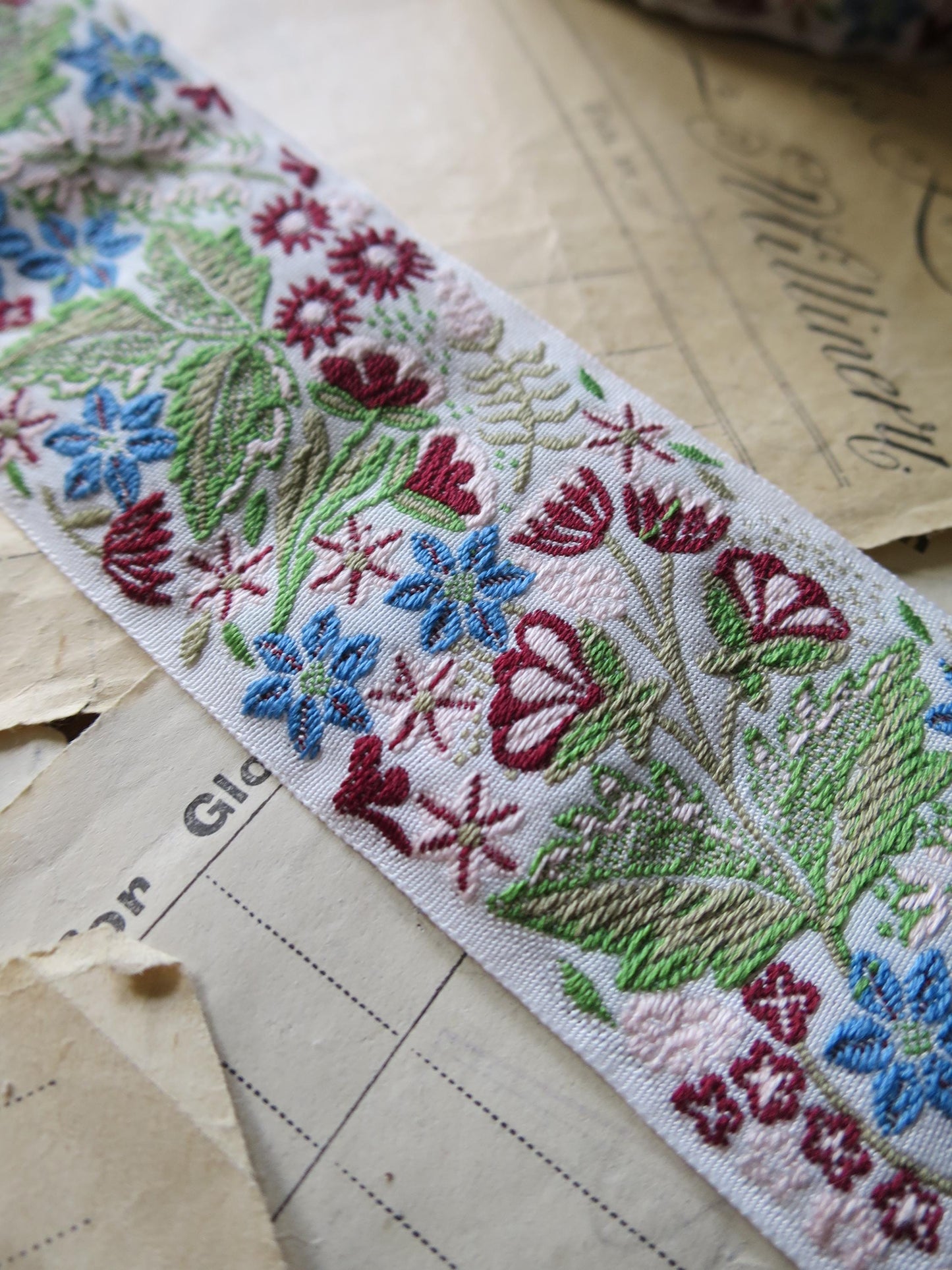 Floral Garden 40 mm Jacquard Woven Ribbon- White