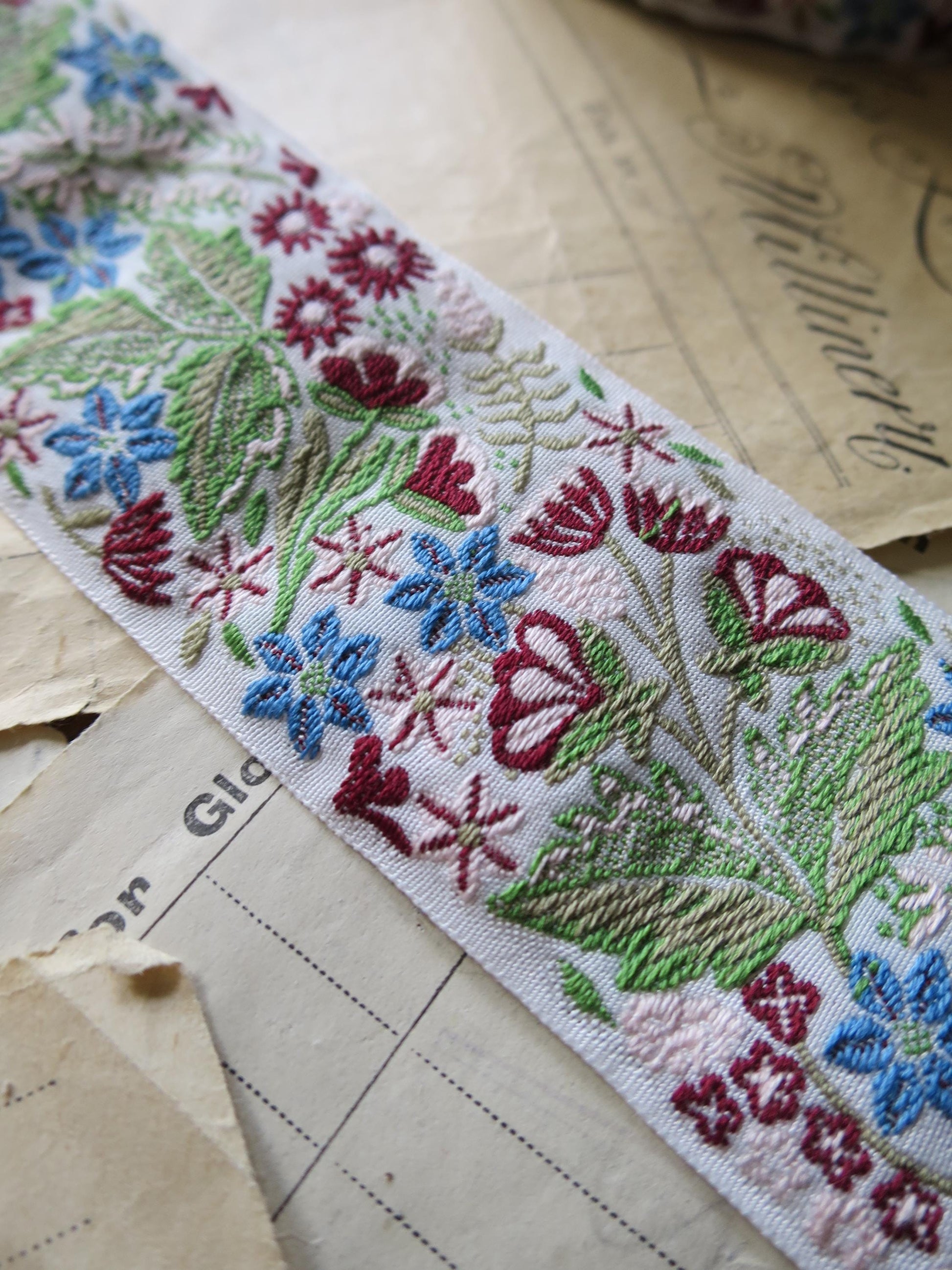 Floral Garden 40 mm Jacquard Woven Ribbon- White
