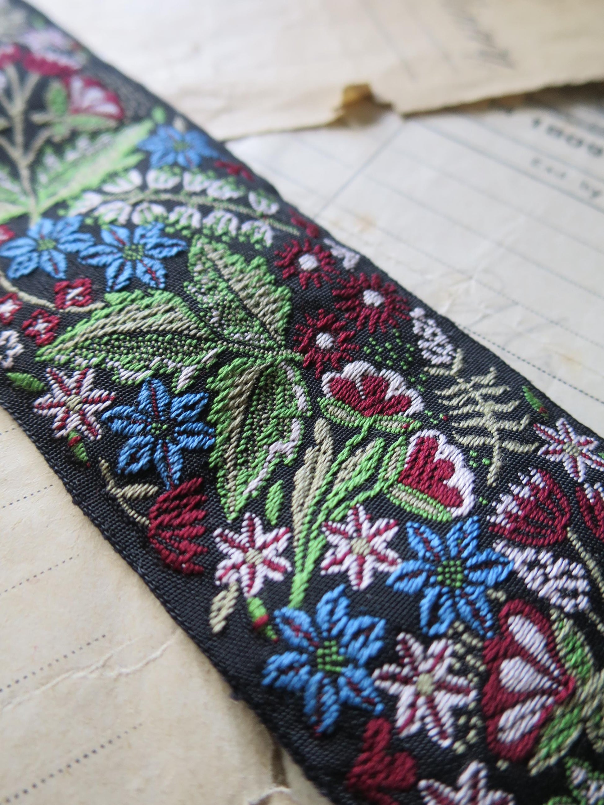 Floral Garden 40 mm Jacquard Woven Ribbon- Black
