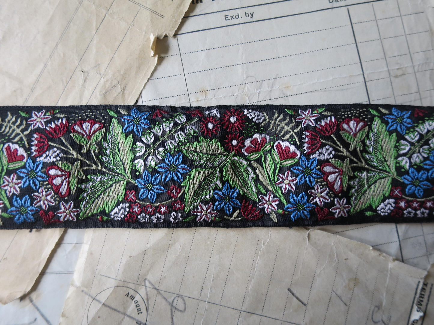 Floral Garden 40 mm Jacquard Woven Ribbon- Black