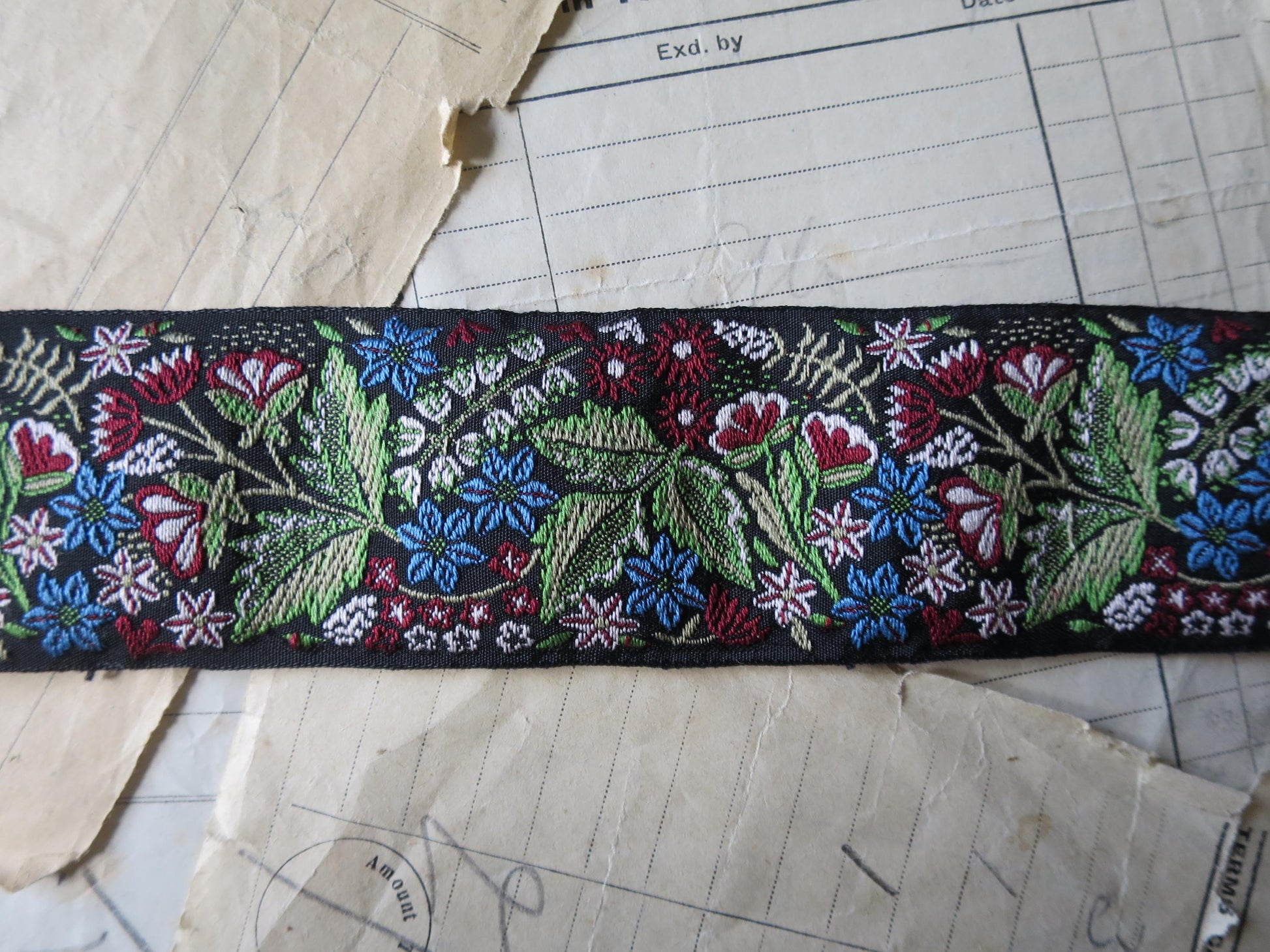 Floral Garden 40 mm Jacquard Woven Ribbon- Black